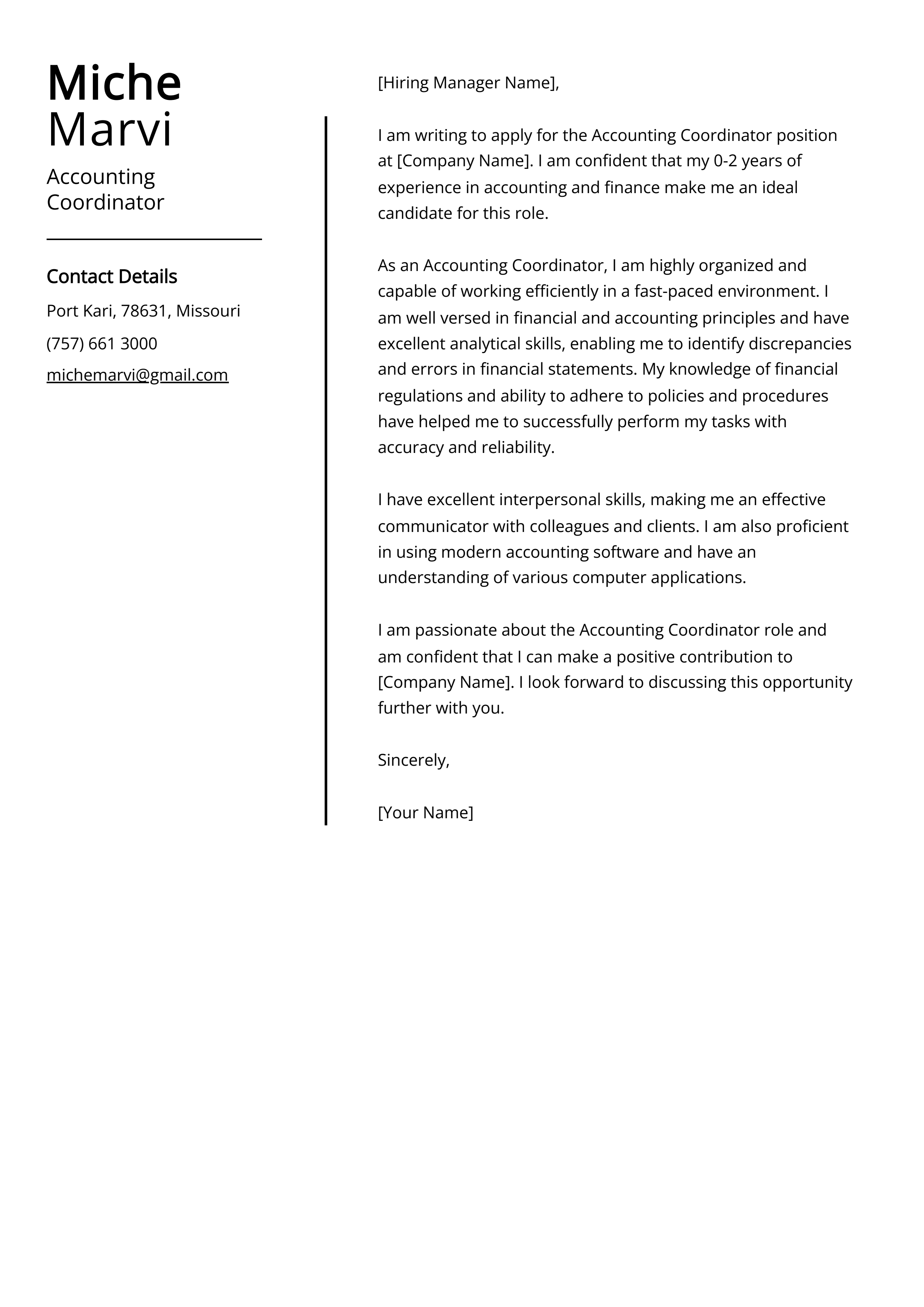 Accounting Coordinator Cover Letter Example (Free Guide)