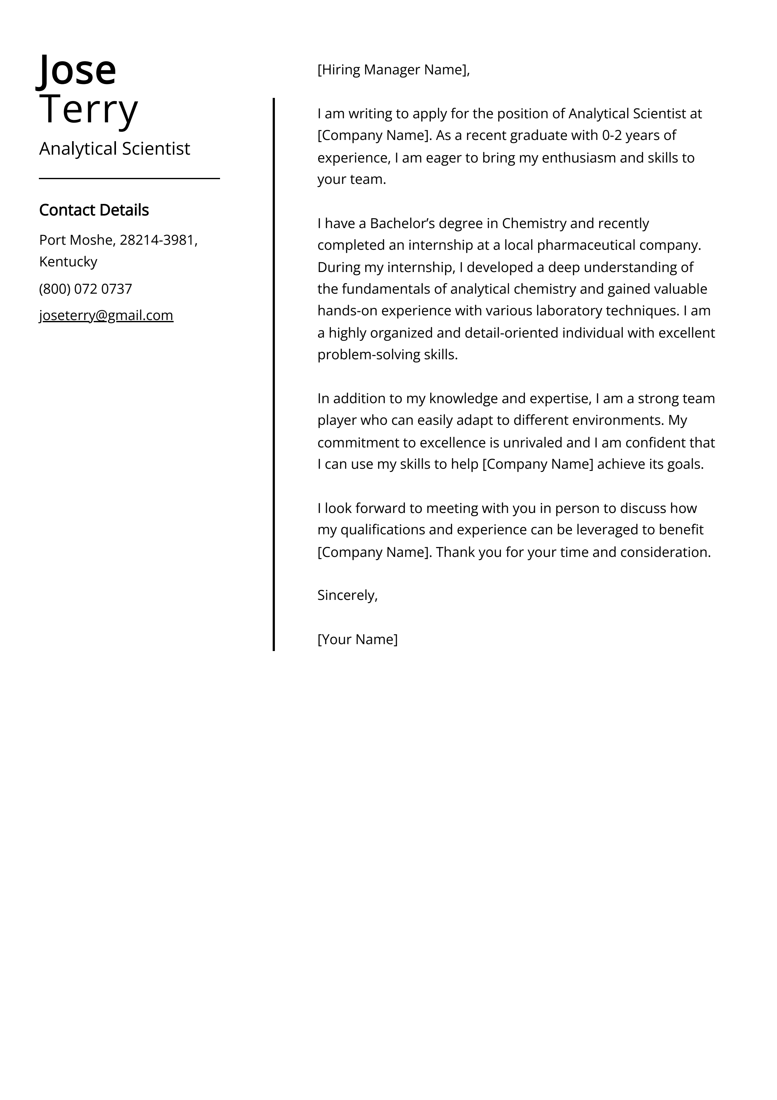 Analytical Scientist Cover Letter Example for 2023 (Skills & Templates)