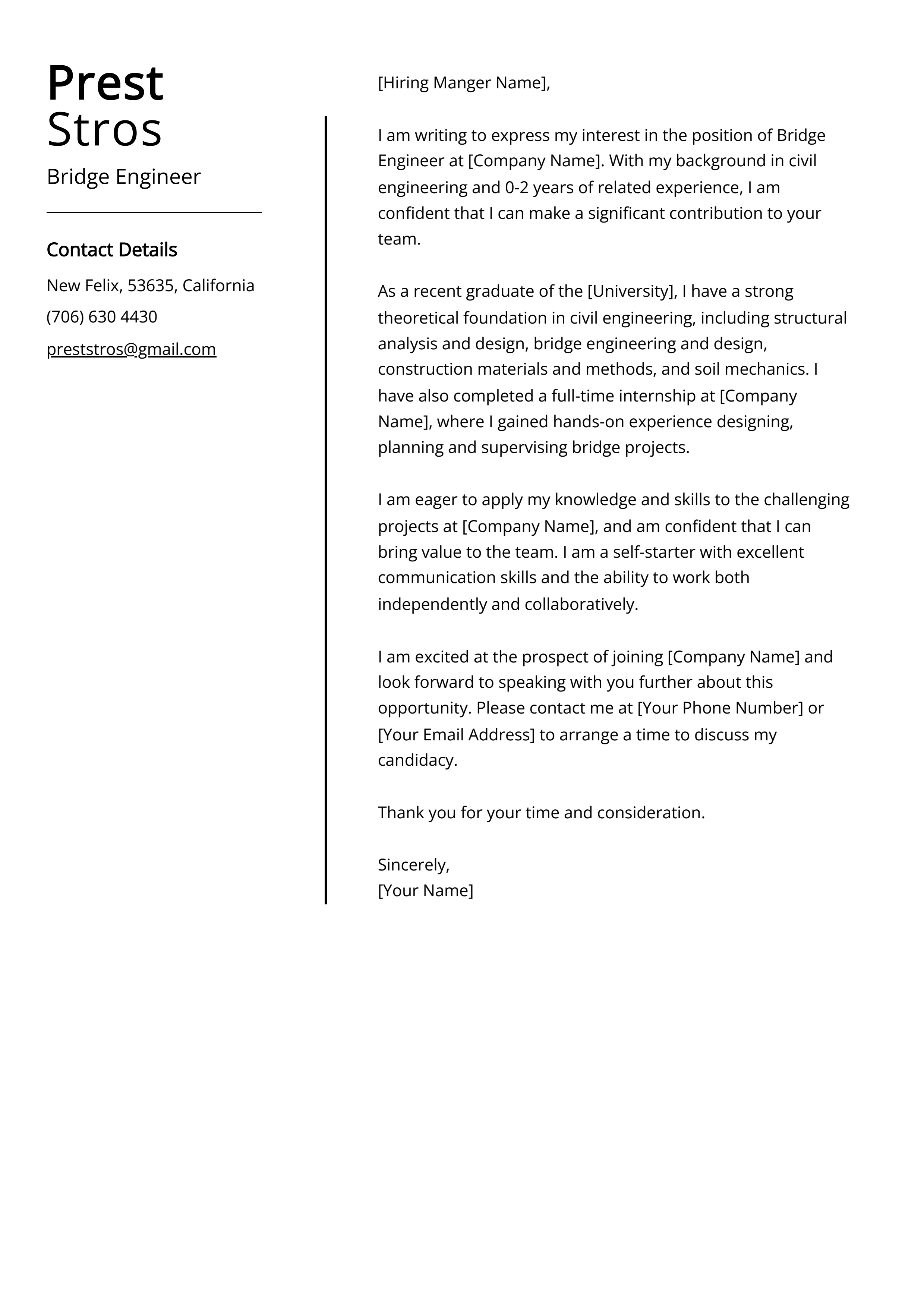 Bridge Engineer Cover Letter Example (Free Guide)