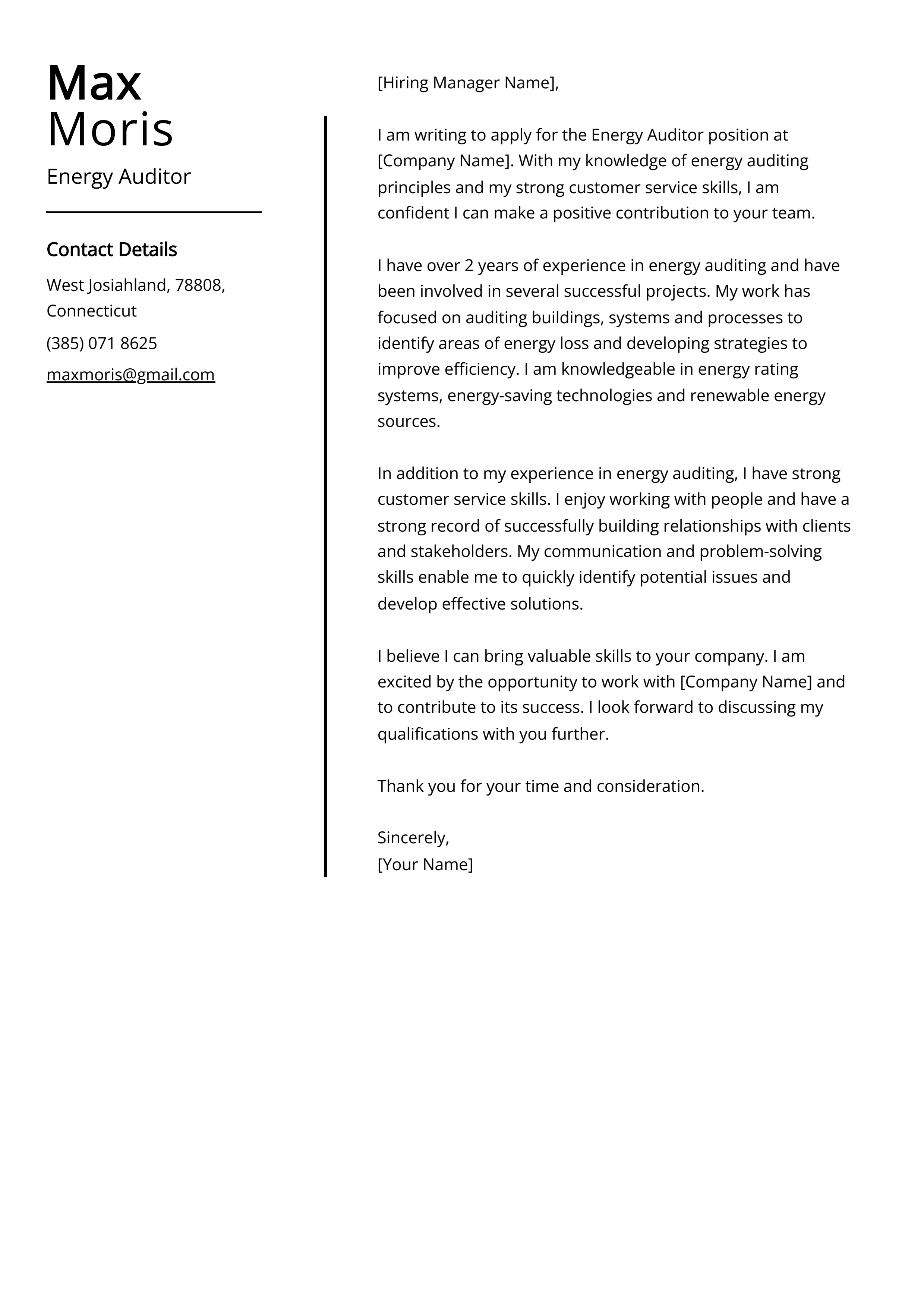 Energy Auditor Cover Letter Example for 2023 (Skills & Templates)