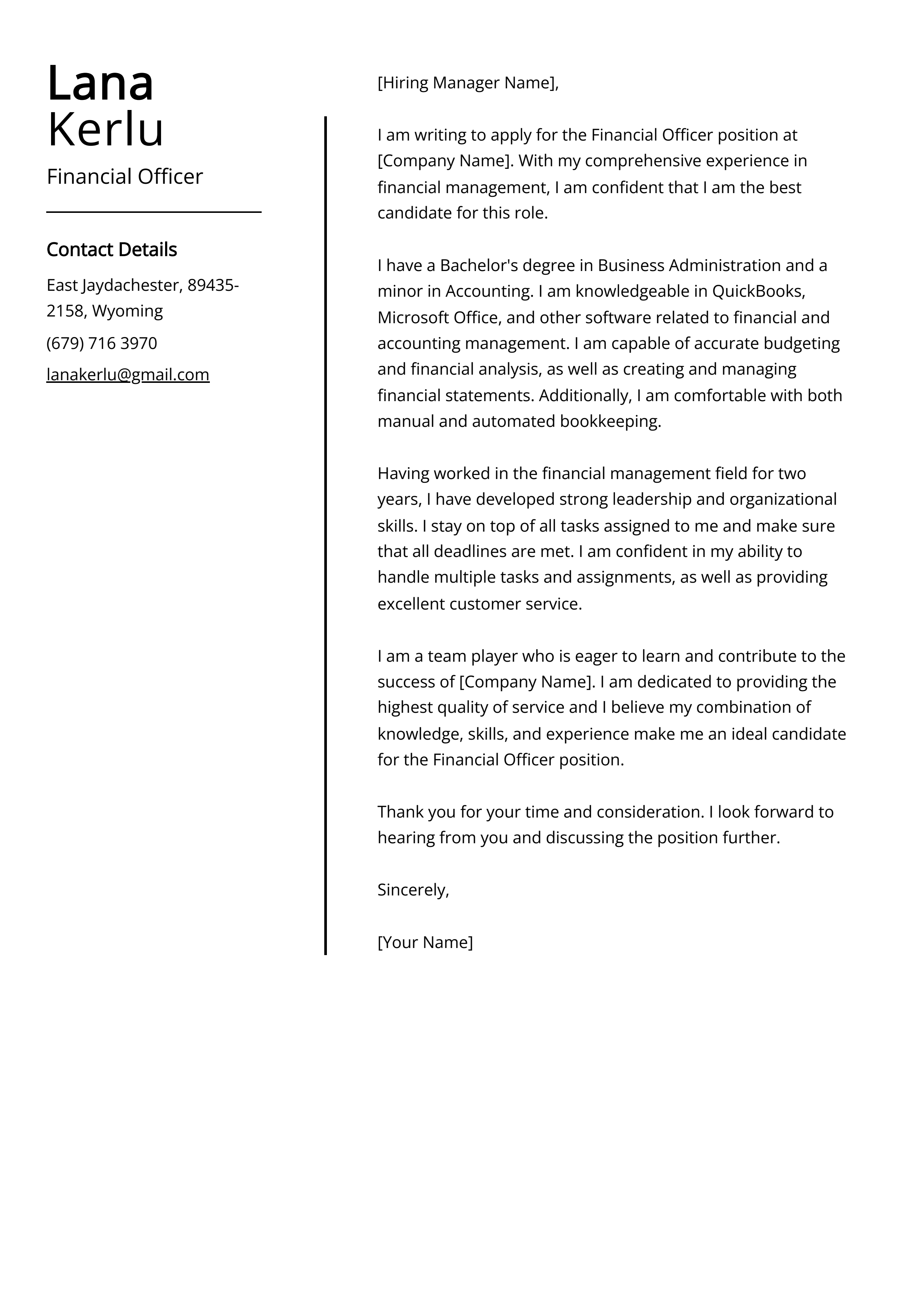 Financial Officer Cover Letter Sample Guide Entry Level Senior Jobs 