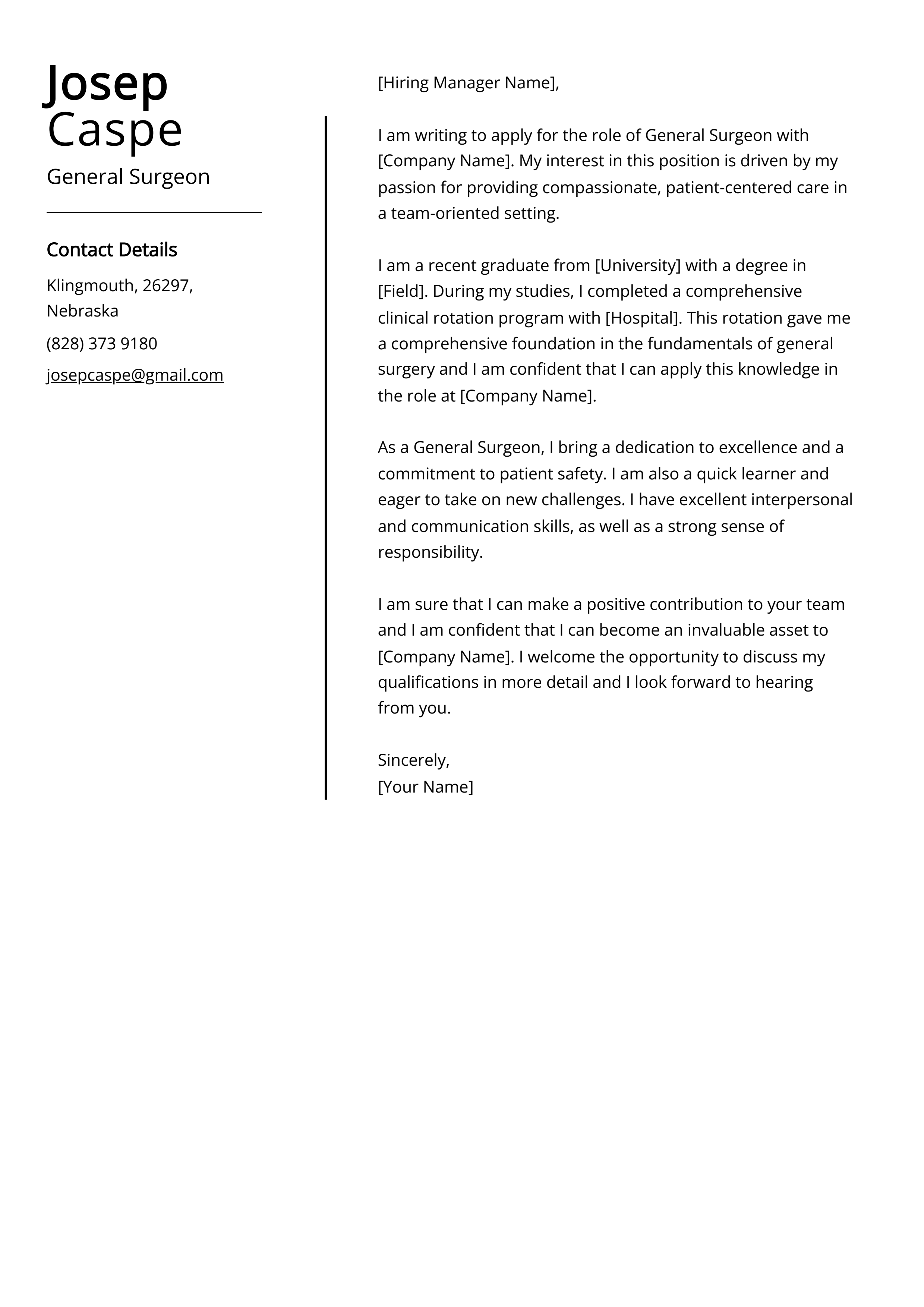 General Surgeon Cover Letter Example Free Guide 