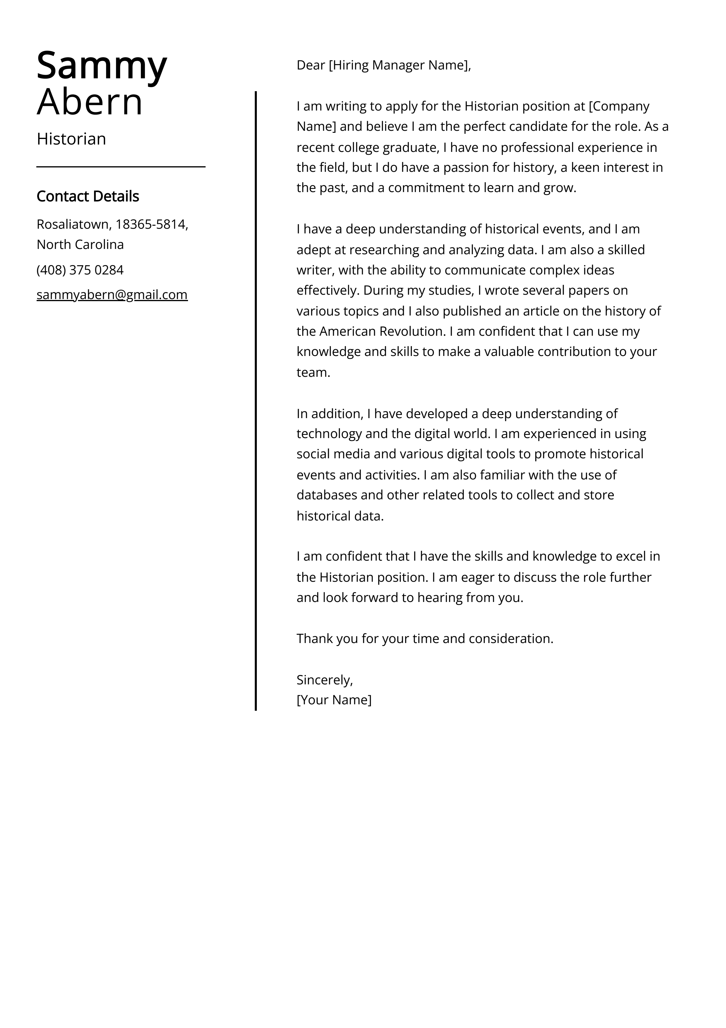 Historian Cover Letter Sample & Guide [Entry Level + Senior Jobs]