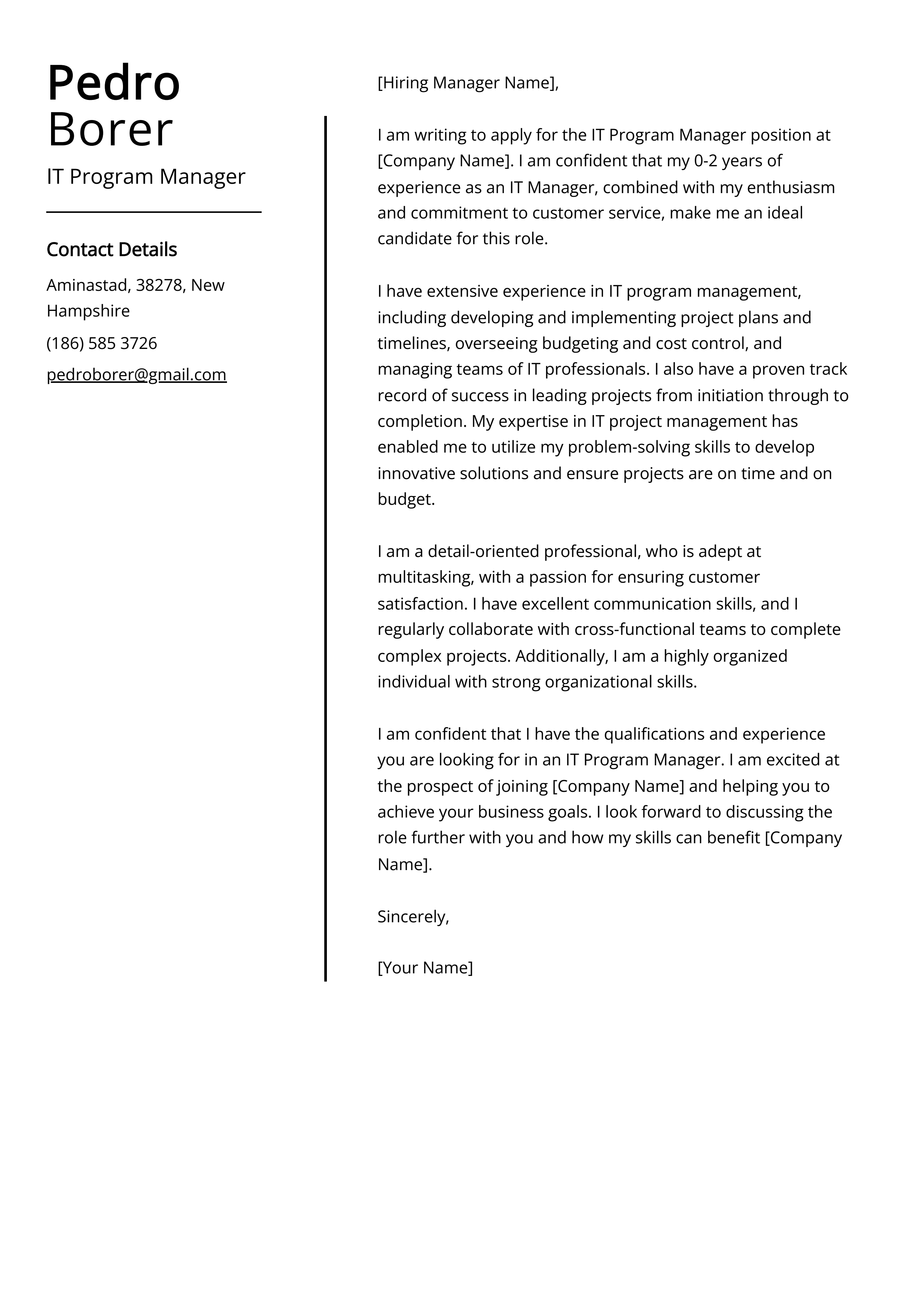 IT Program Manager Cover Letter Sample & Guide [Entry Level + Senior Jobs]