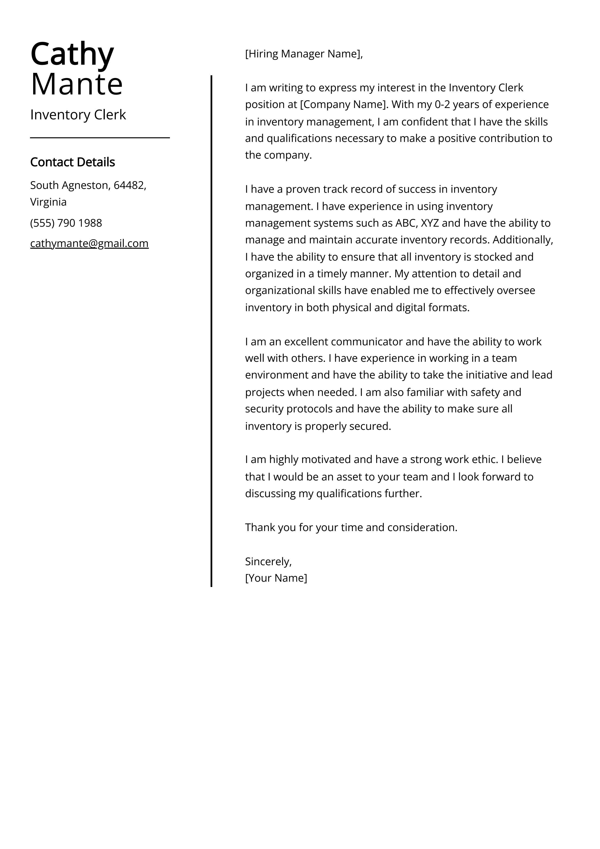 Inventory Clerk Cover Letter Sample & Guide [Entry Level + Senior Jobs]