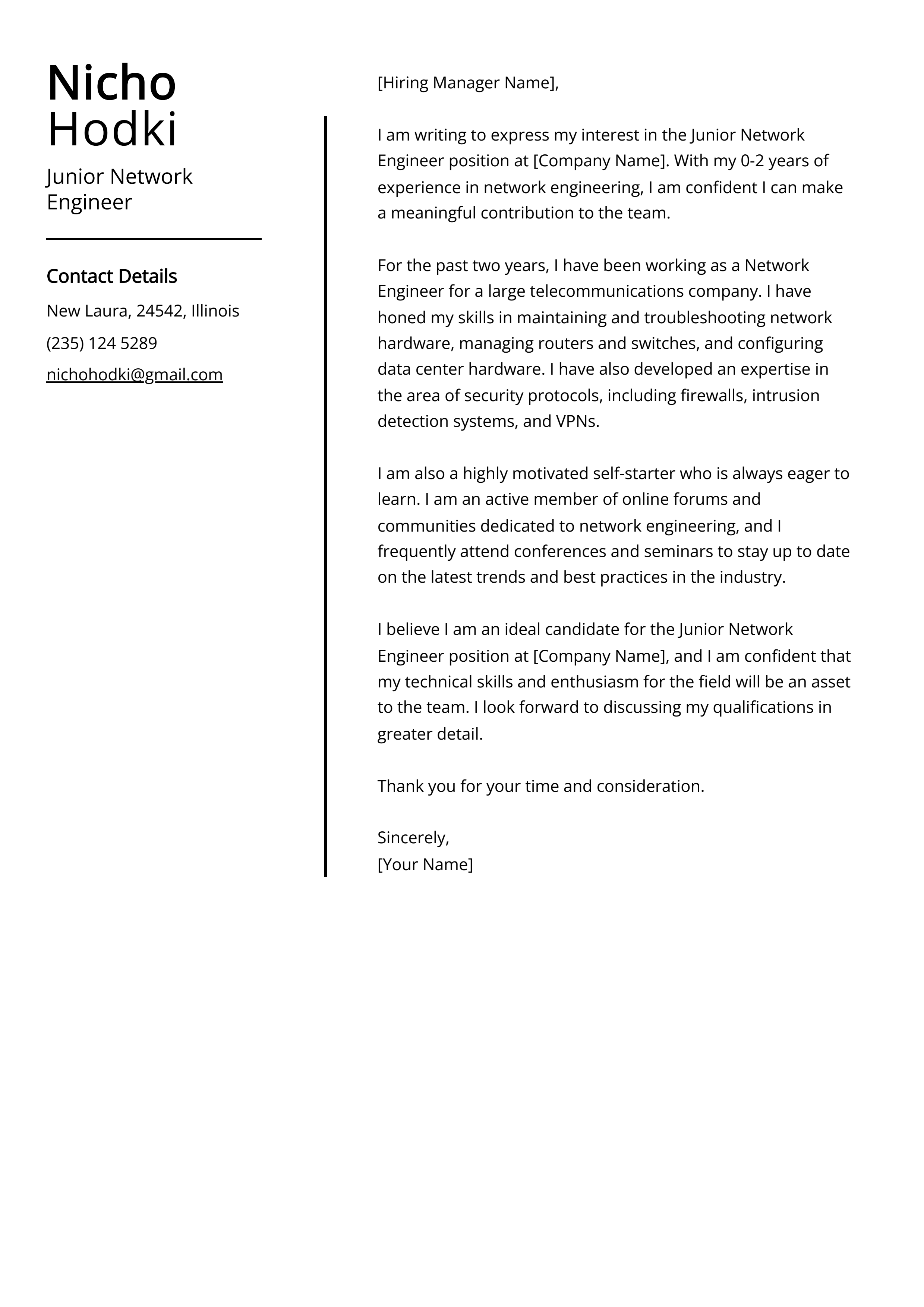 Junior Network Engineer Cover Letter Sample & Guide [Entry Level