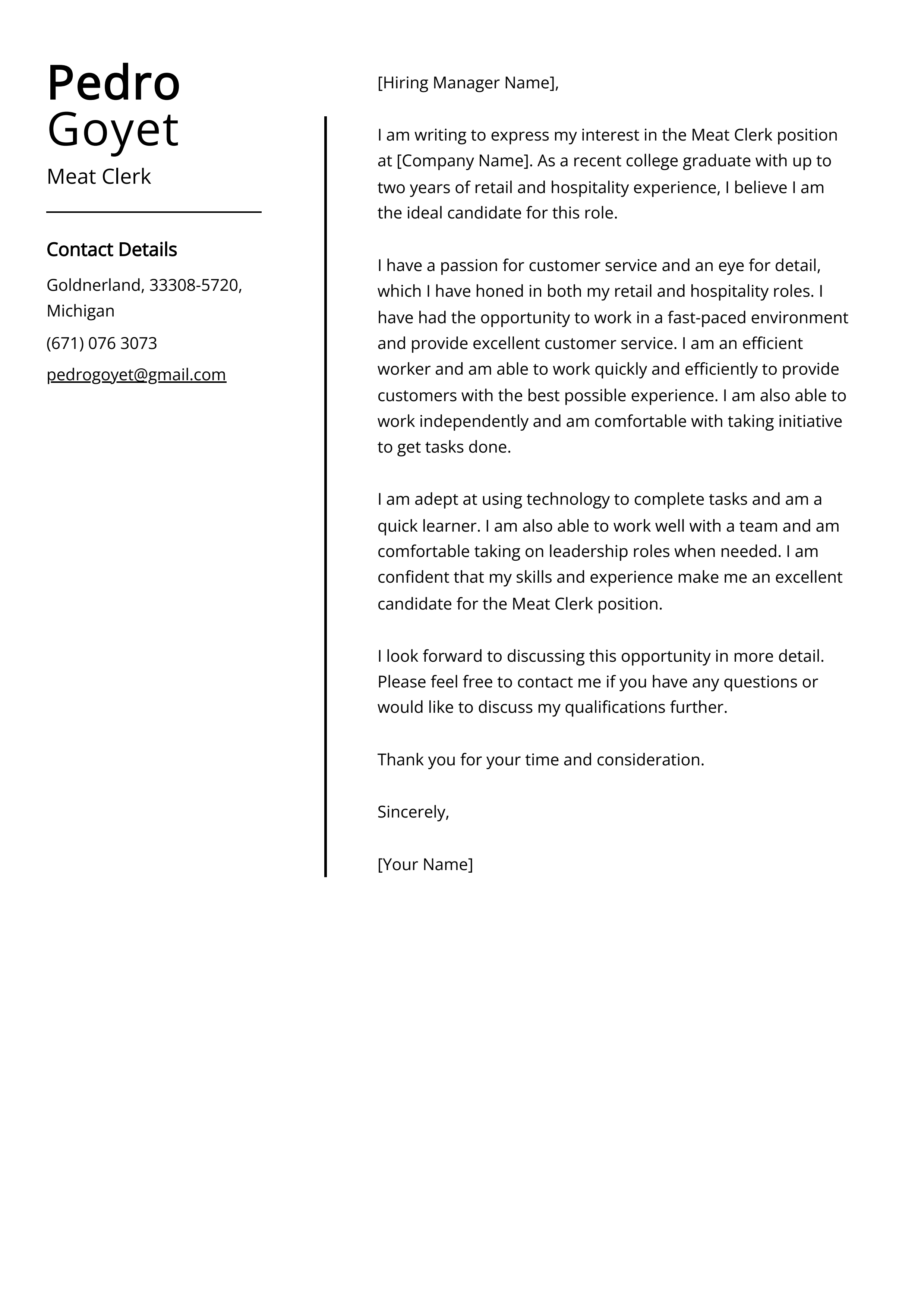 Meat Clerk Cover Letter Job Description, Sample & Guide