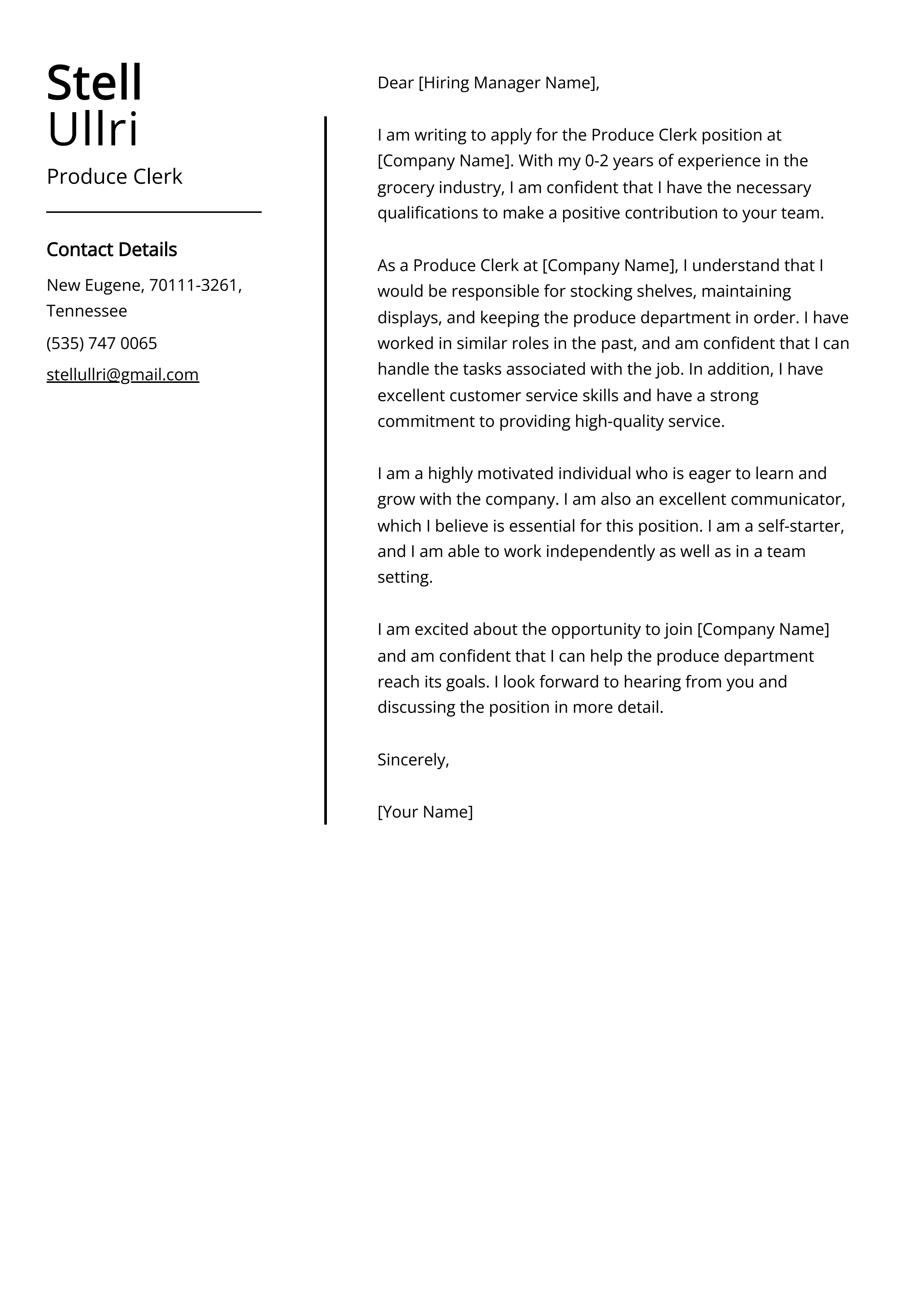 Produce Clerk Cover Letter Examples (Template & 20+ Tips)