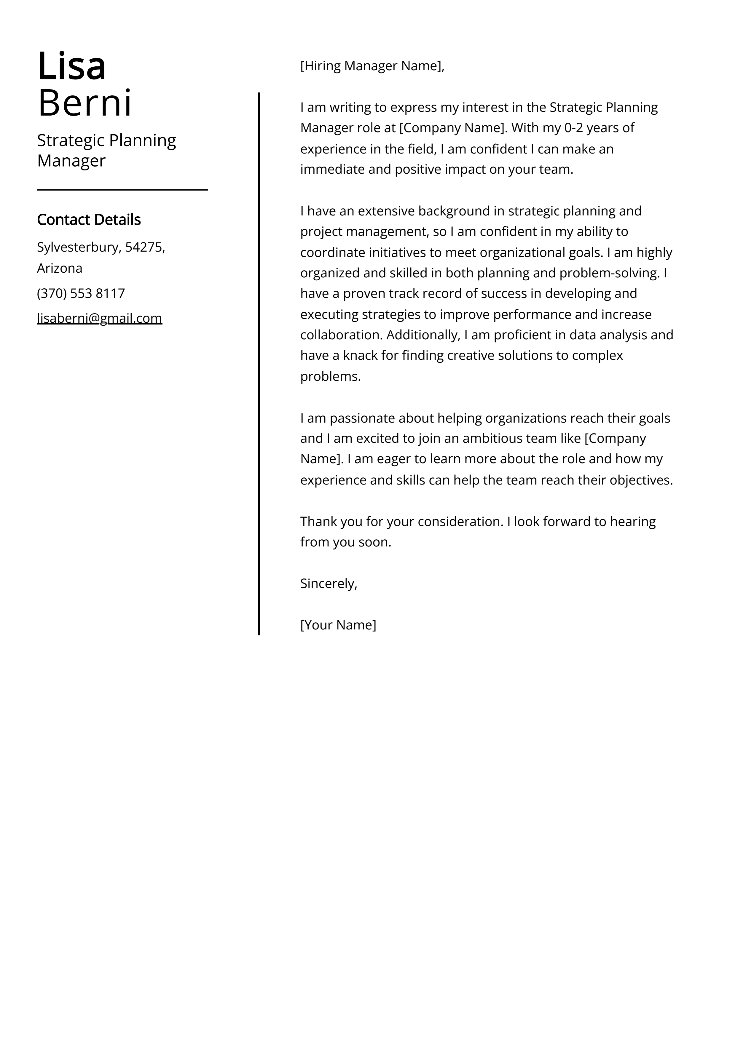 Strategic Planning Manager Cover Letter Examples (Template & 20+ Tips)