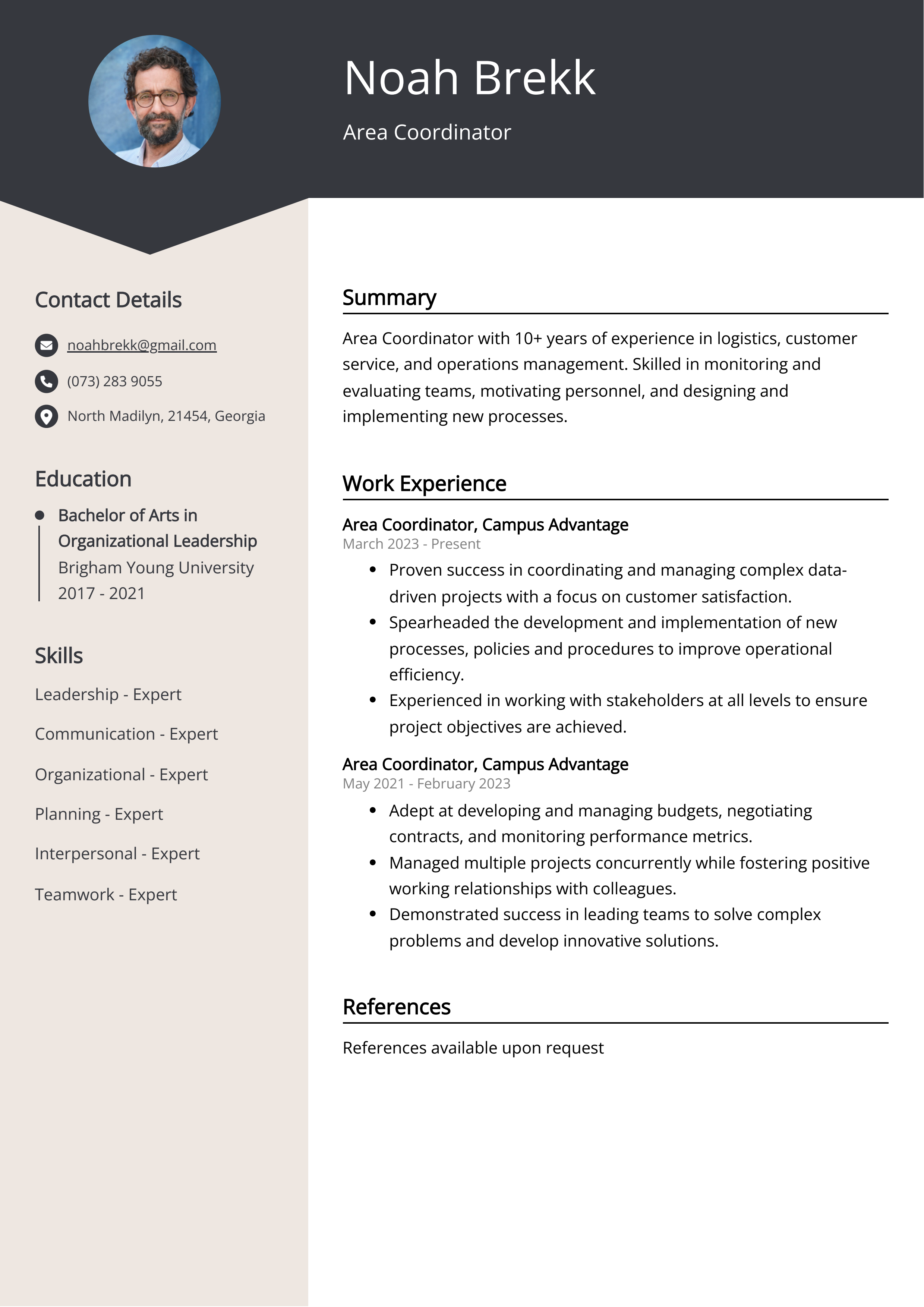Area Coordinator CV Example for 2023 (Skills & Templates)