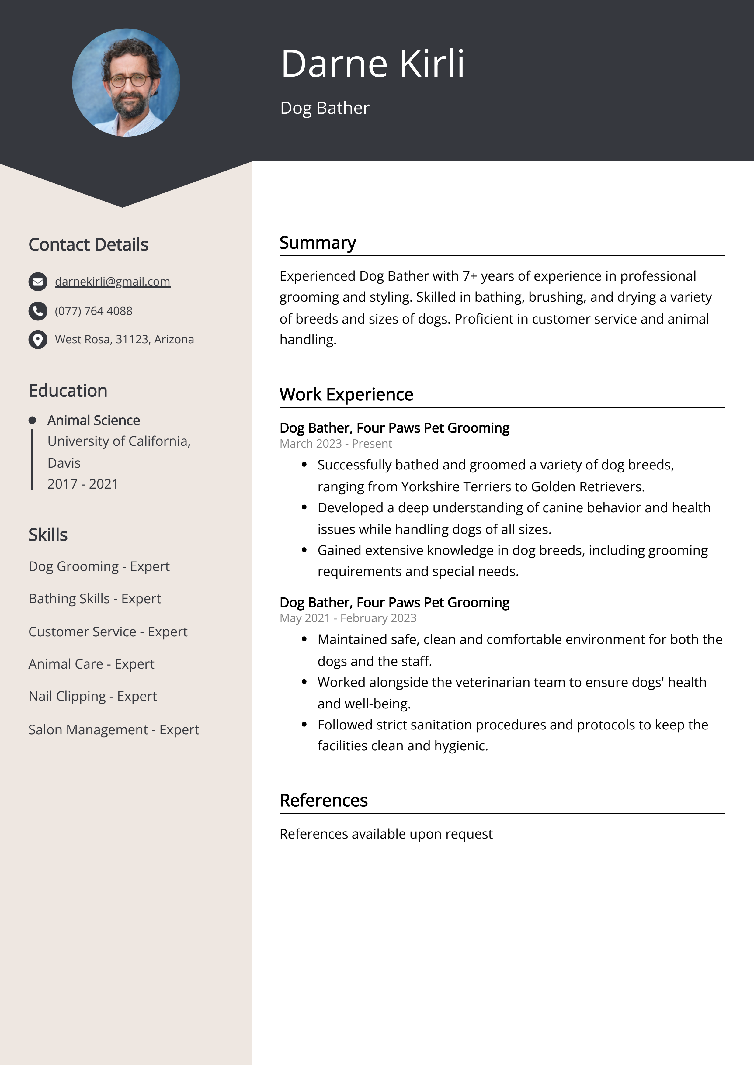 Dog Bather CV Example for 2023 (Skills & Templates)