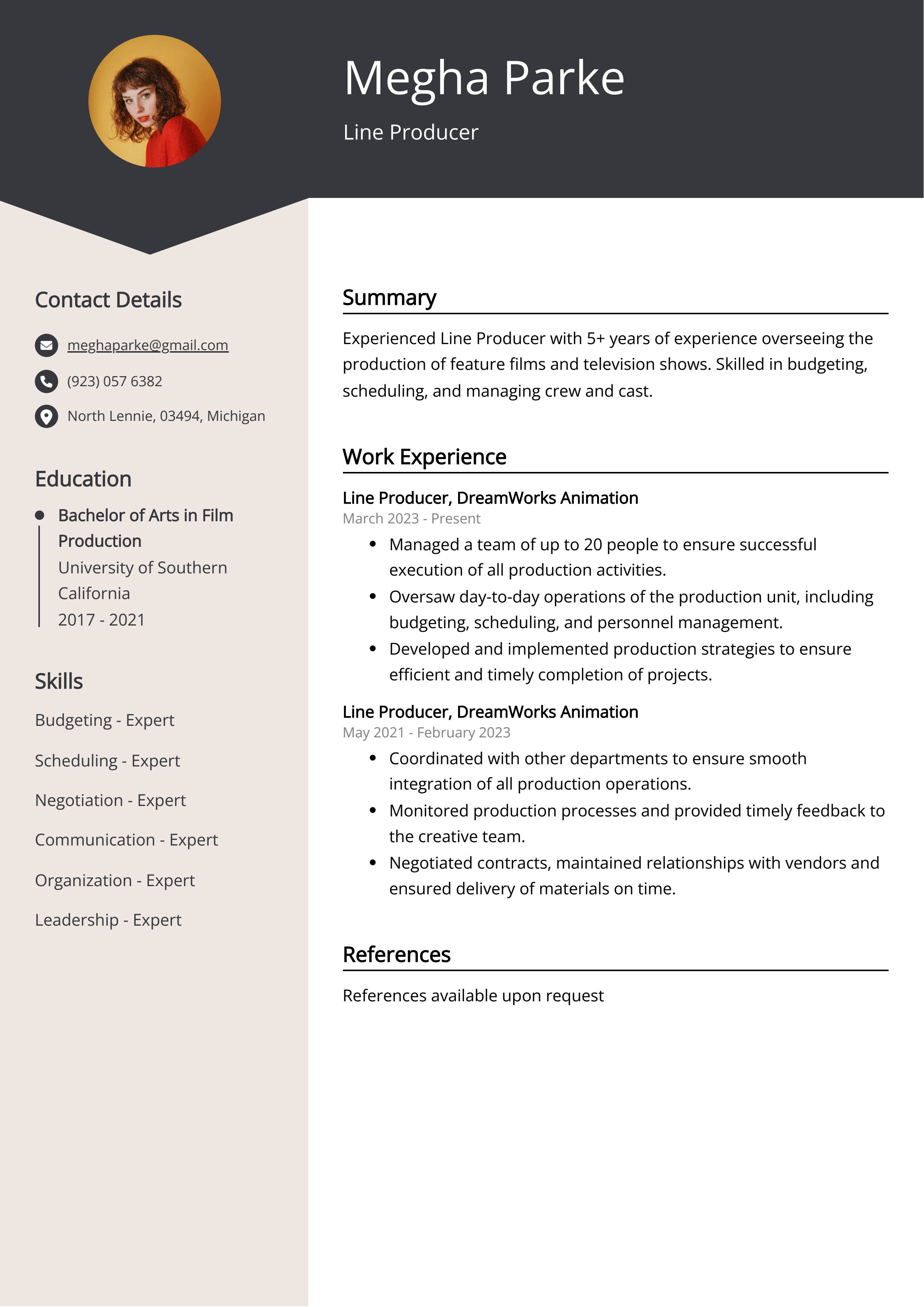 Line Producer CV Job Description, Sample & Guide