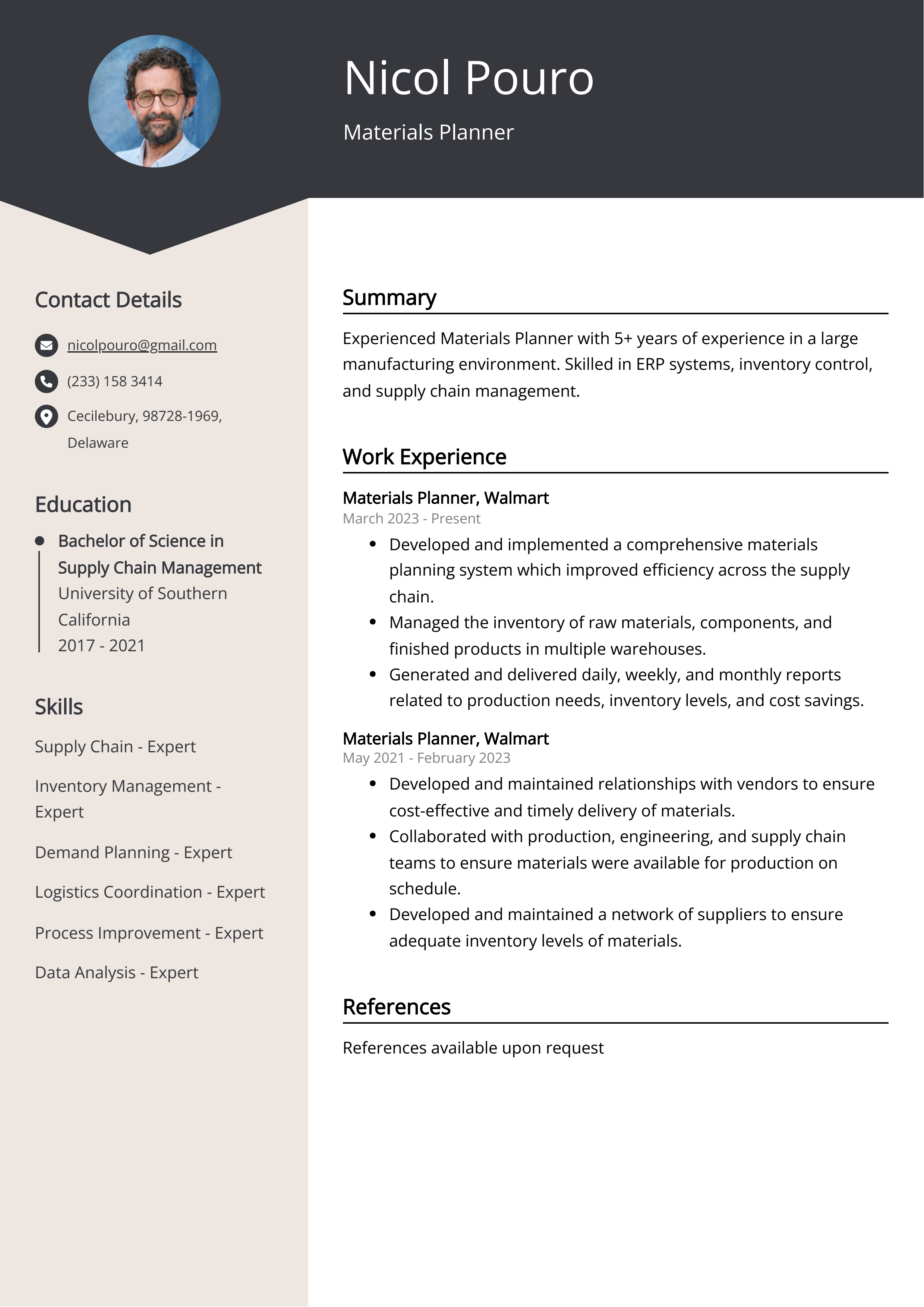 Materials Planner CV Job Description, Sample & Guide