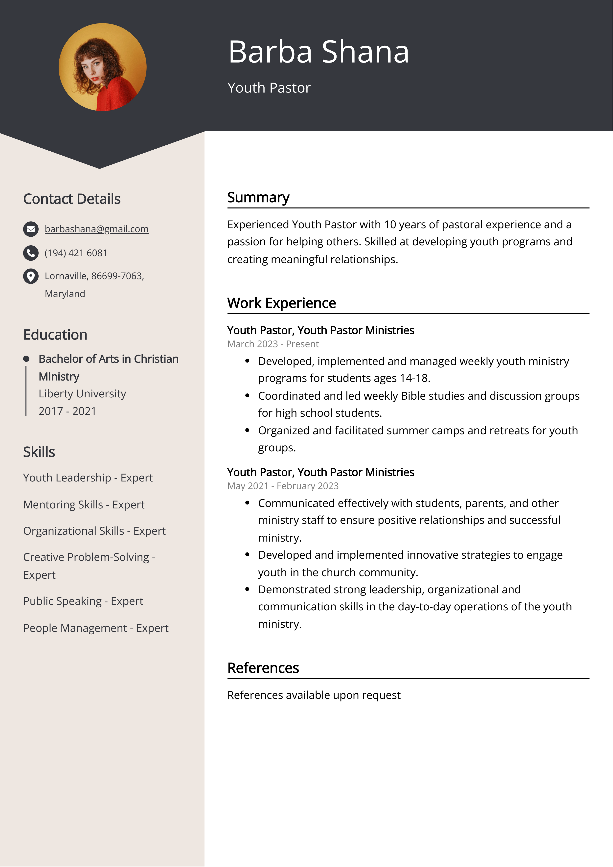 Youth Pastor CV Examples & Guide
