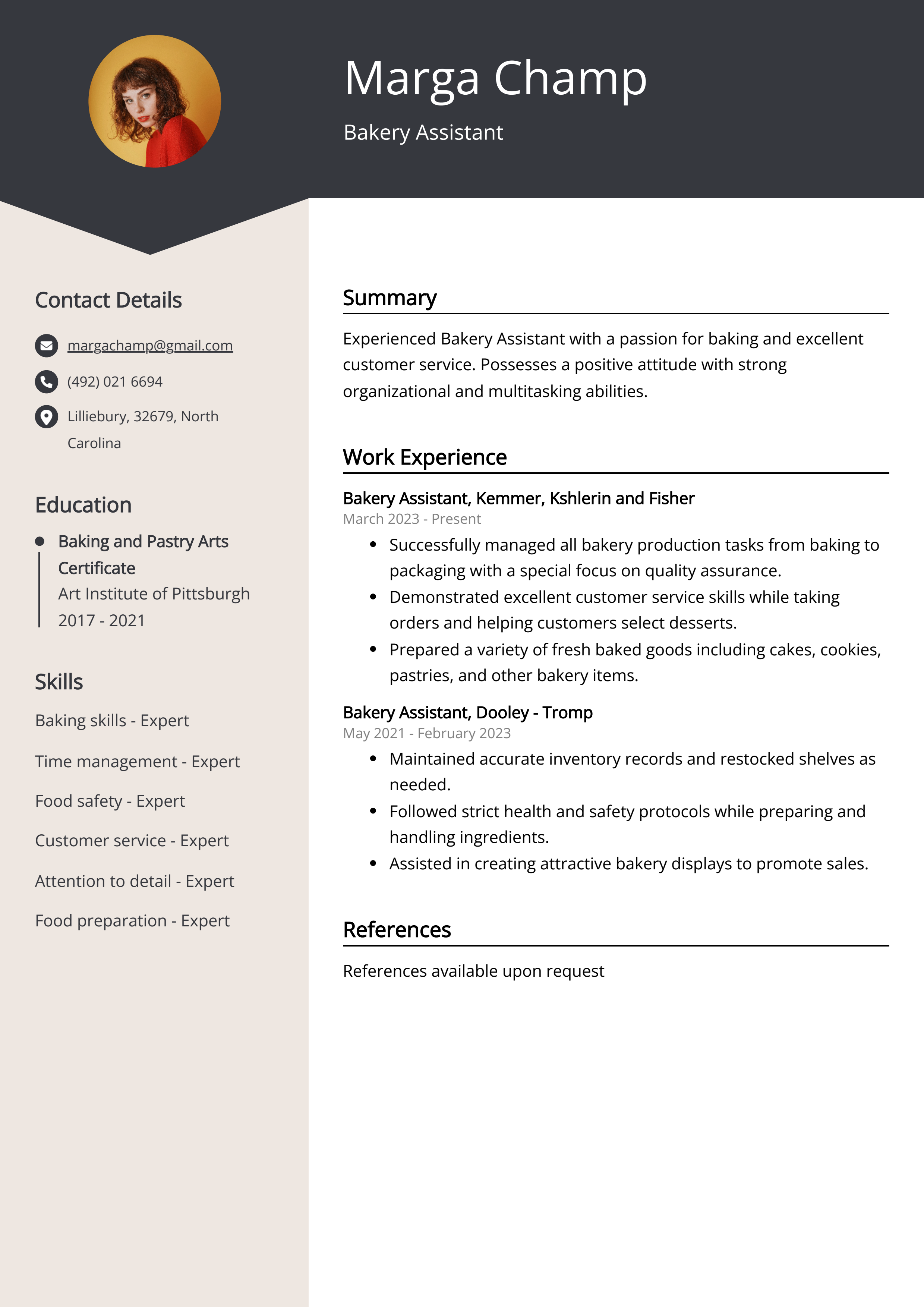 Bakery Assistant Resume Example Free Guide 