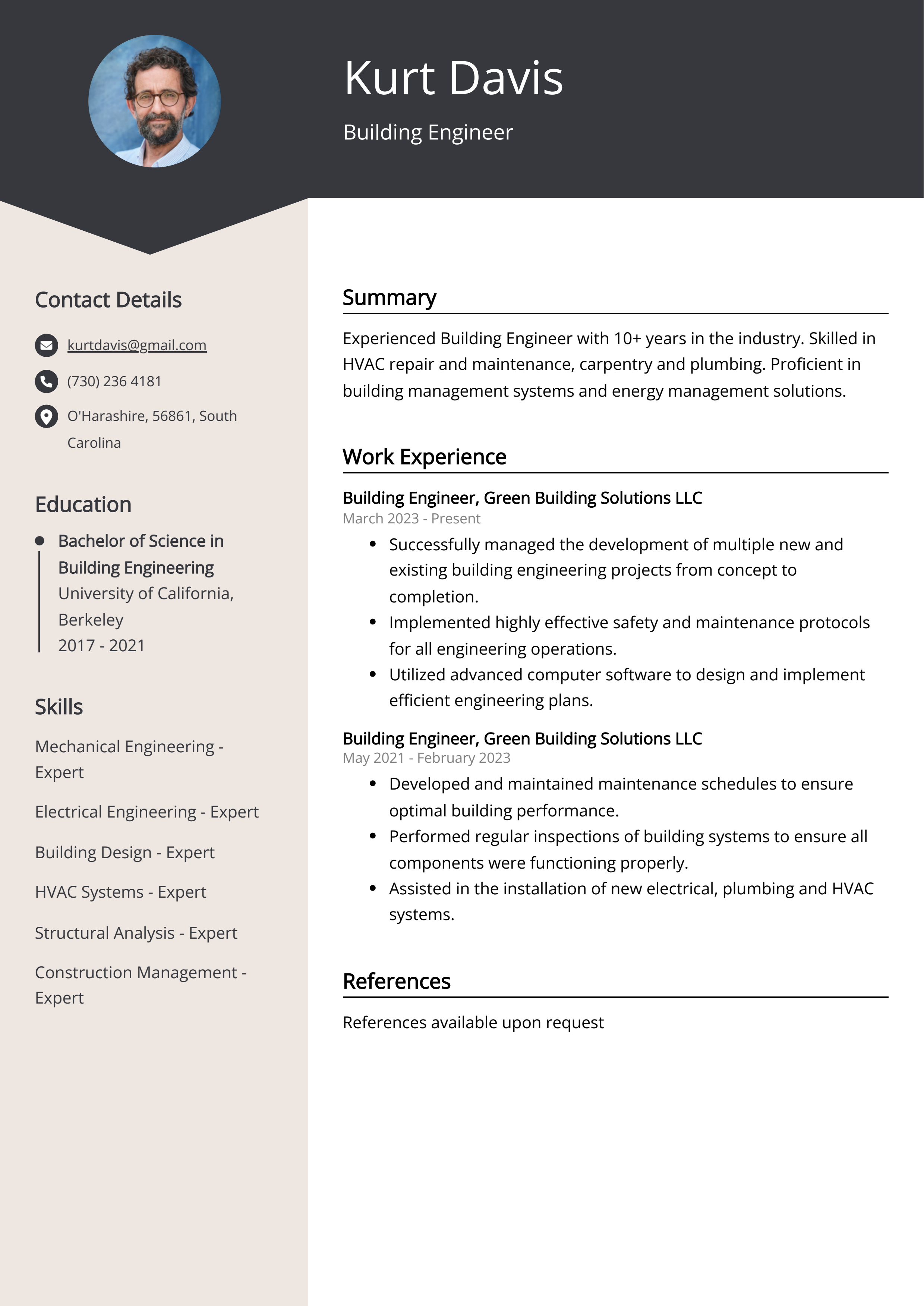 Building Engineer Resume Example for 2023 (Skills Templates) Building Engineer Resume Example for 2023 (Skills Templates)
