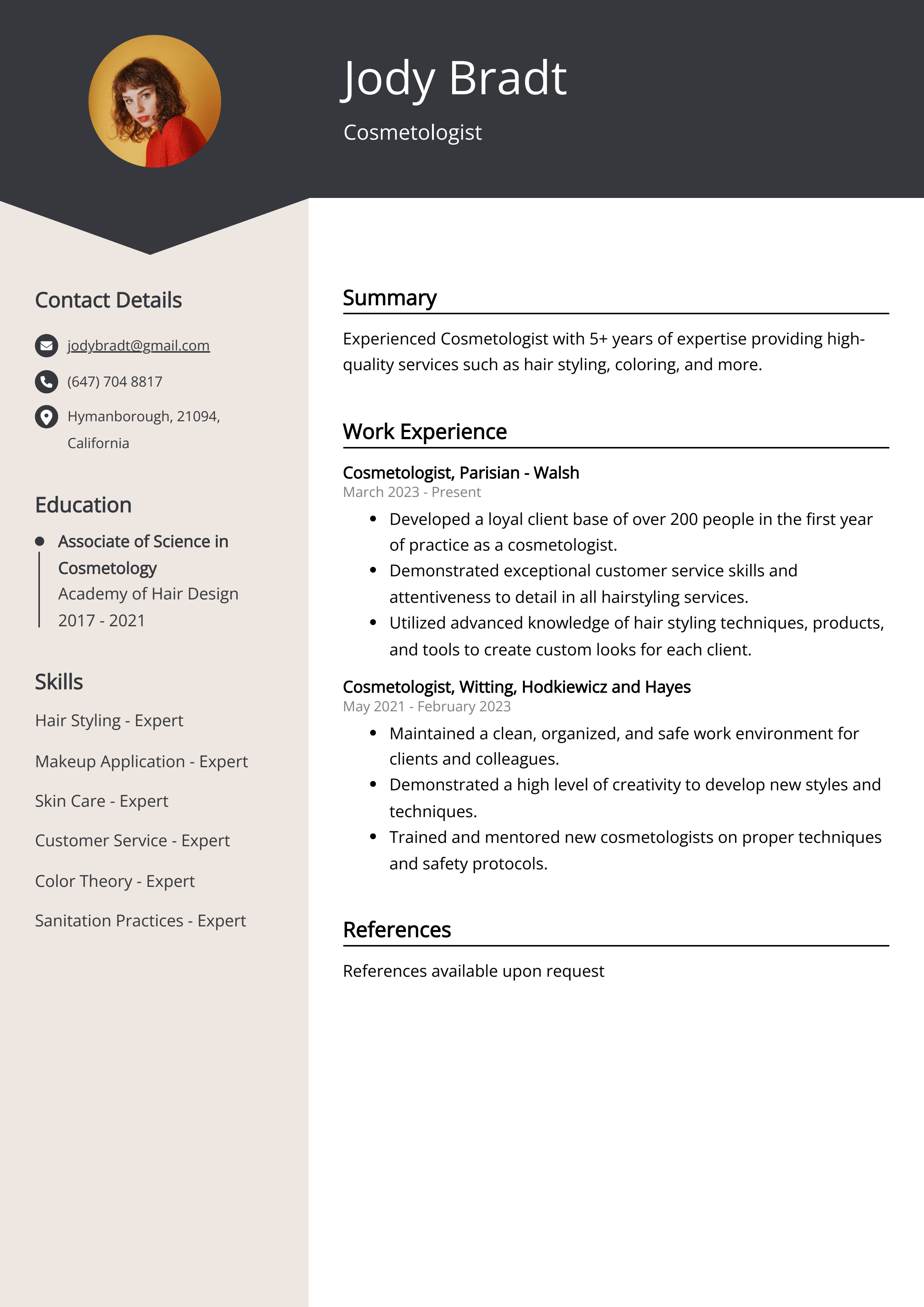 Cosmetologist Resume Example Free Guide 