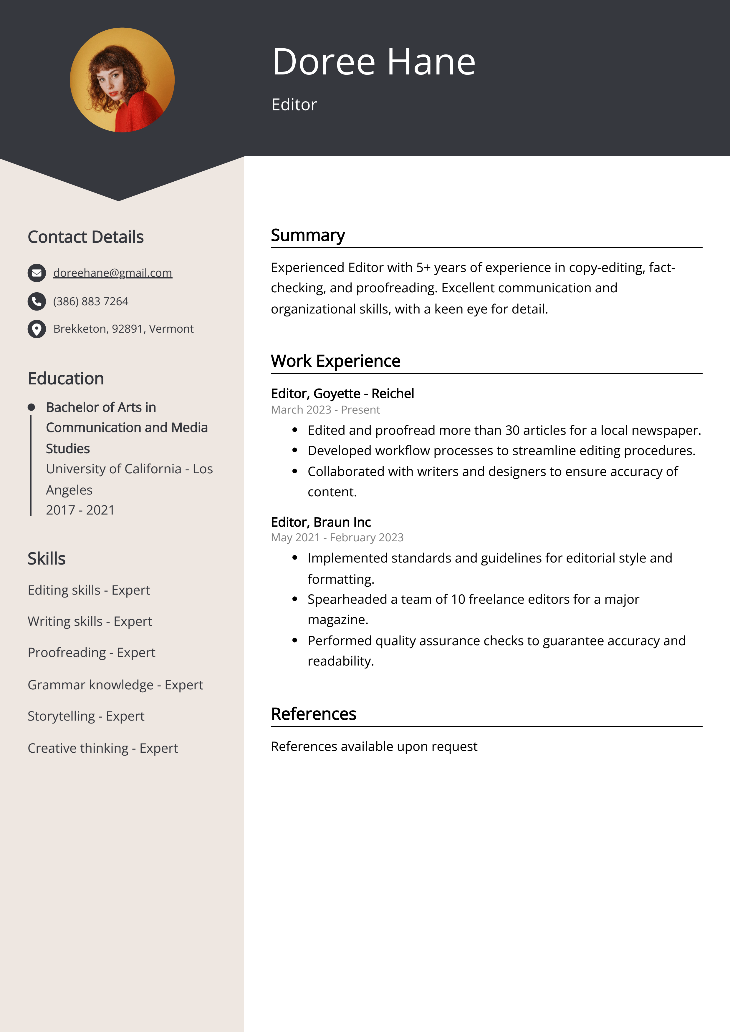 Editor Resume Example Free Guide 
