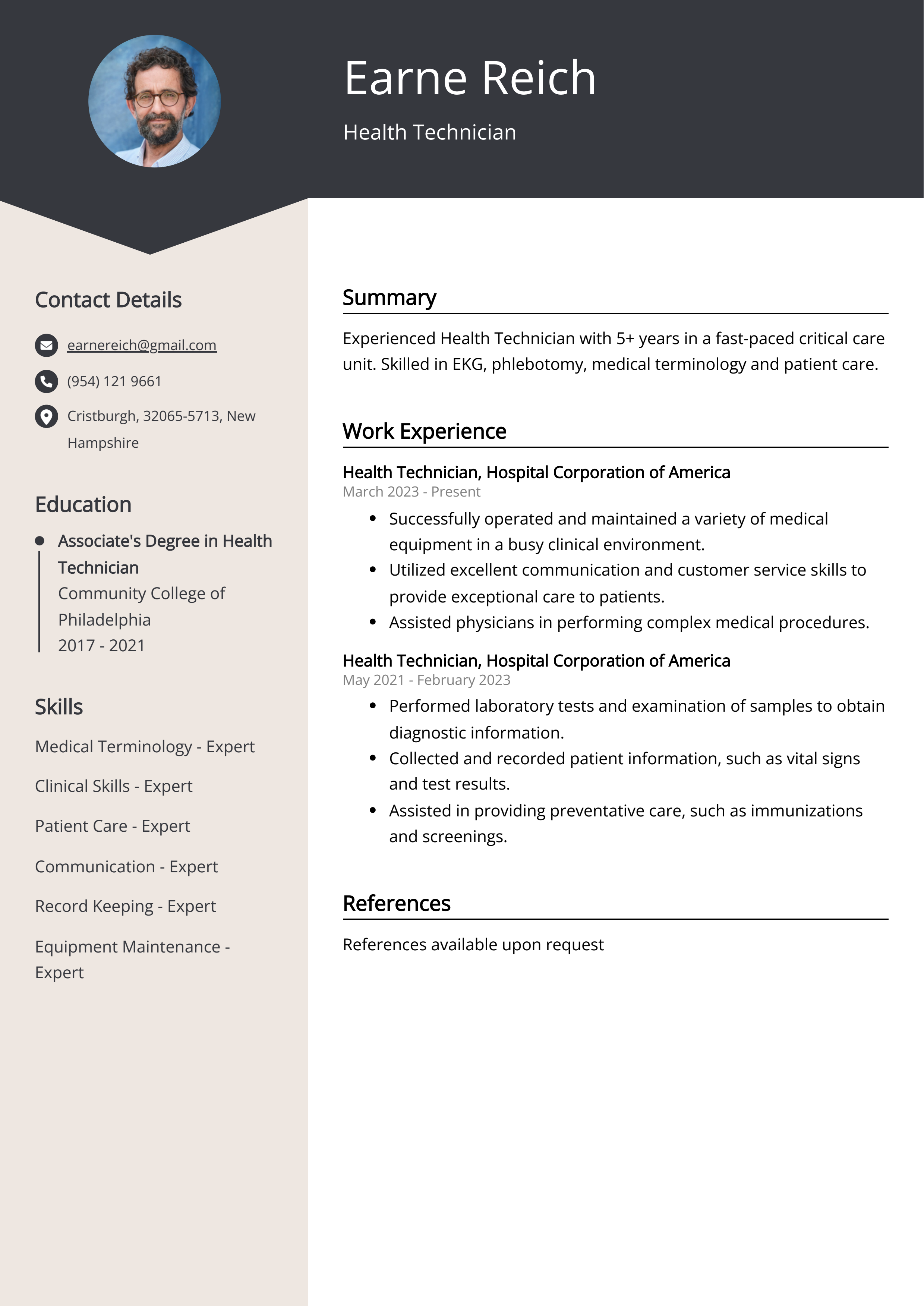 Health Technician Resume Sample Guide Entry Level Senior Jobs 
