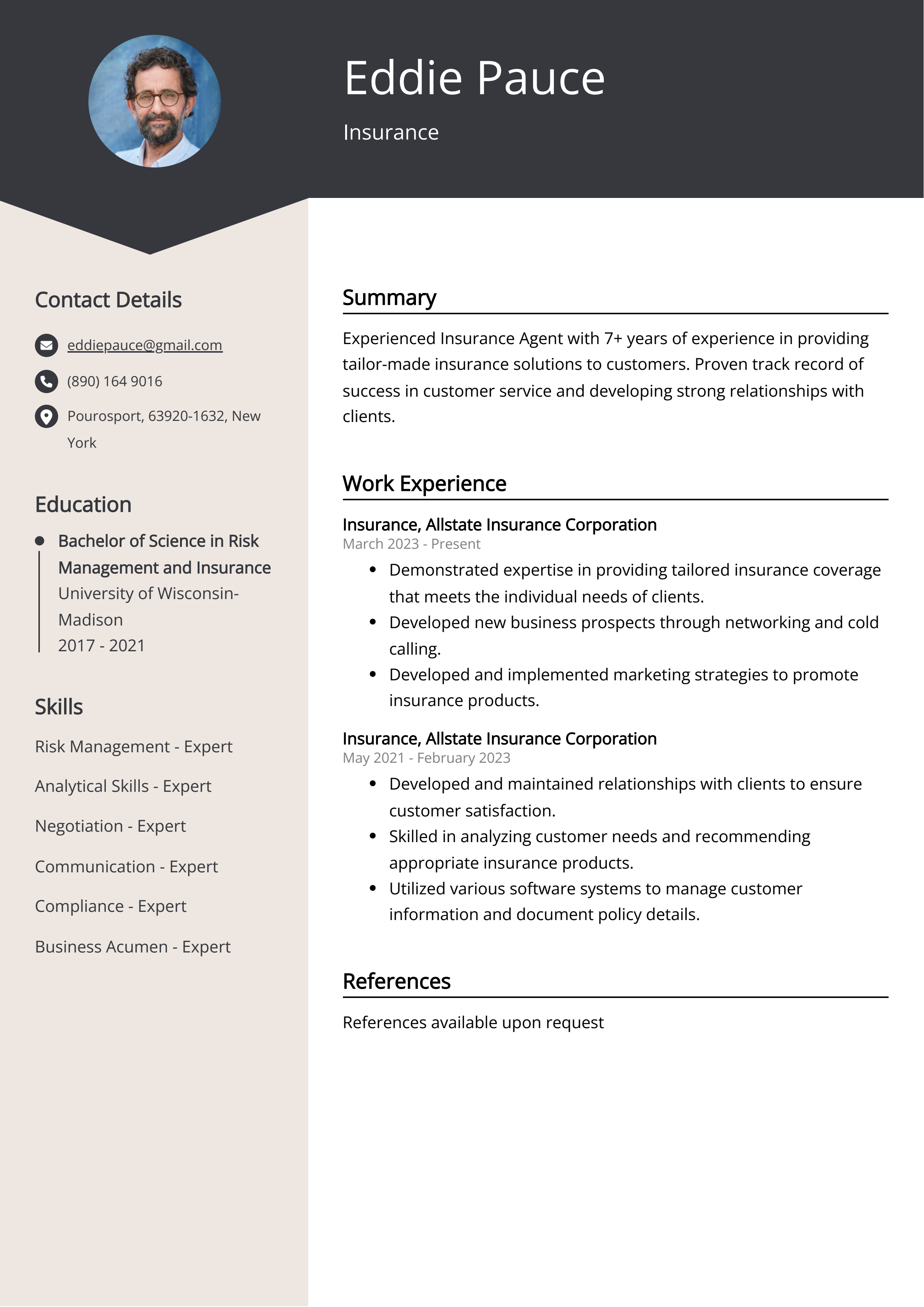 Insurance Resume Sample amp Guide - Insurance Resume Example