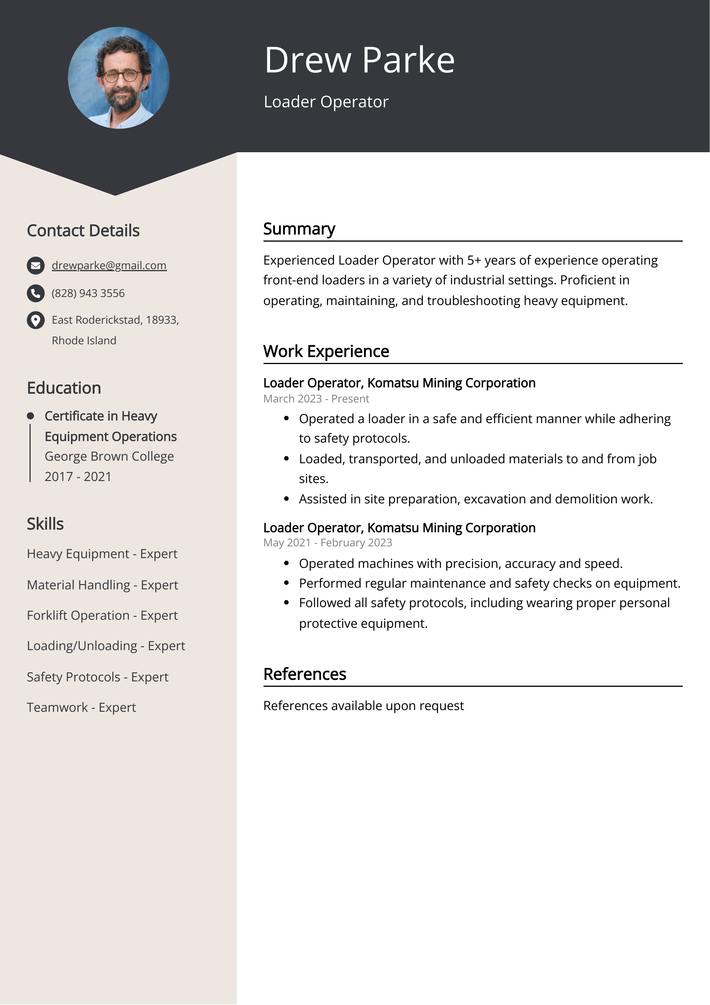 Loader Operator Resume Job Description, Sample & Guide