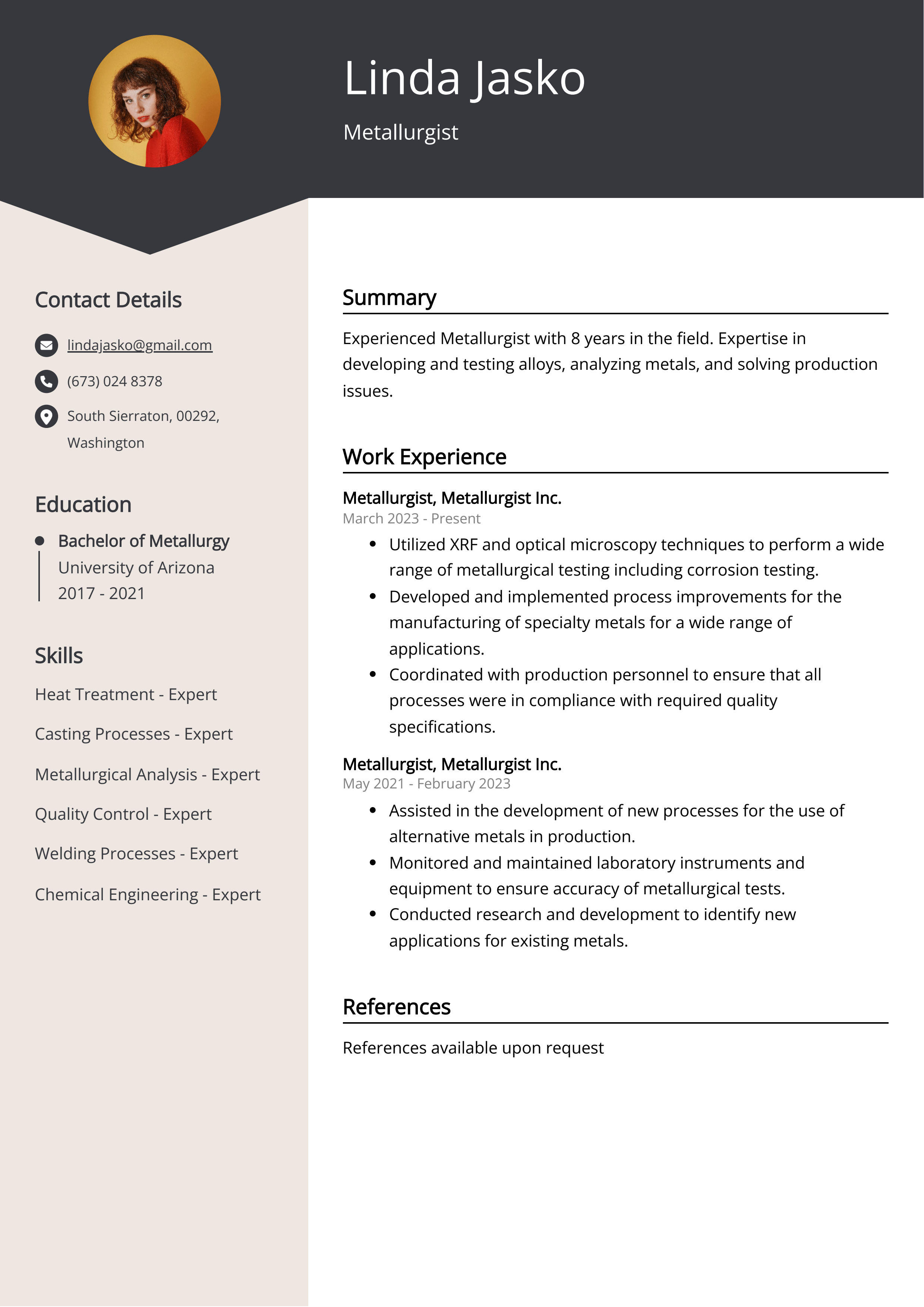 Metallurgist Resume: Job Description, Sample & Guide
