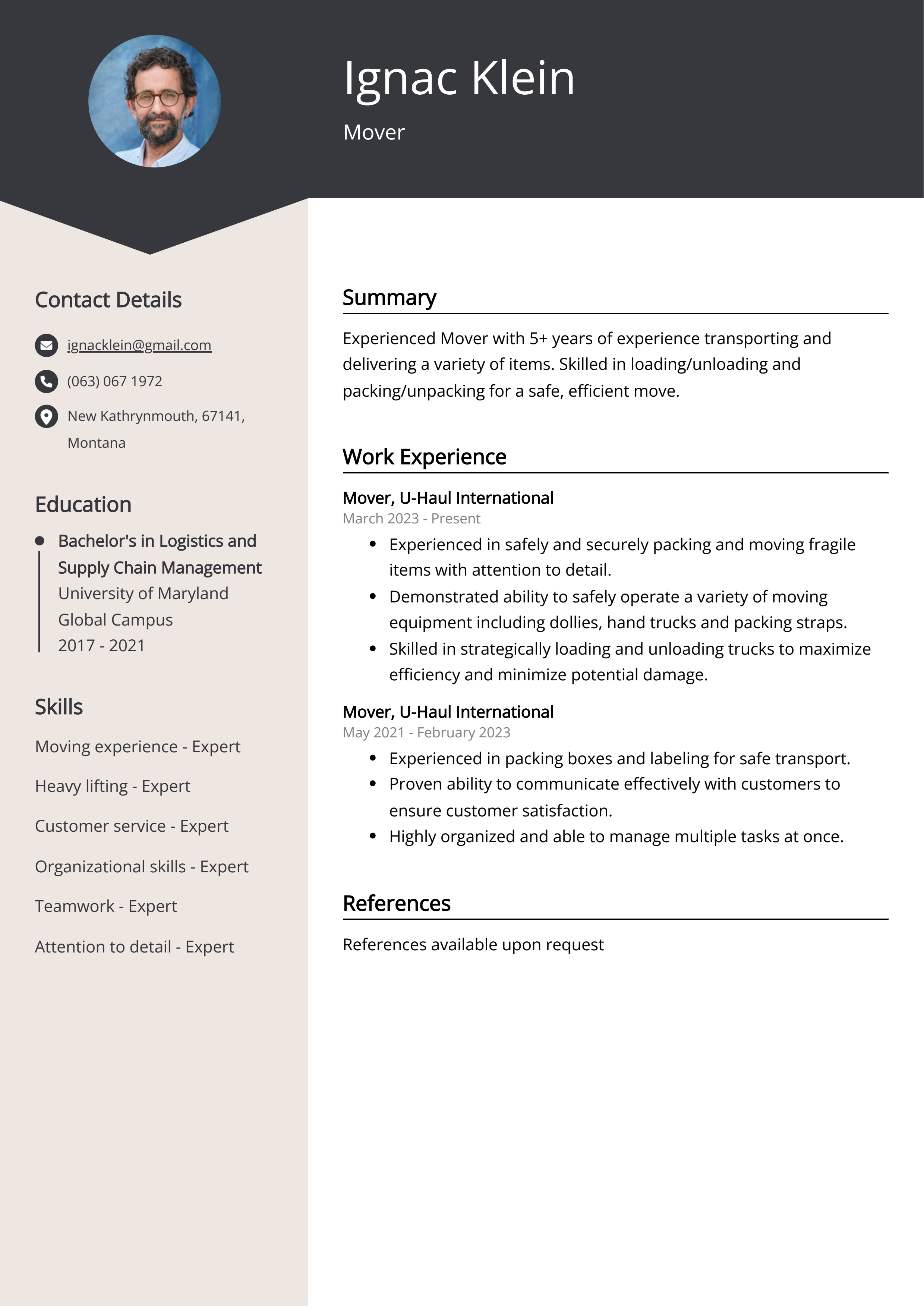 Mover Resume Job Description, Sample & Guide