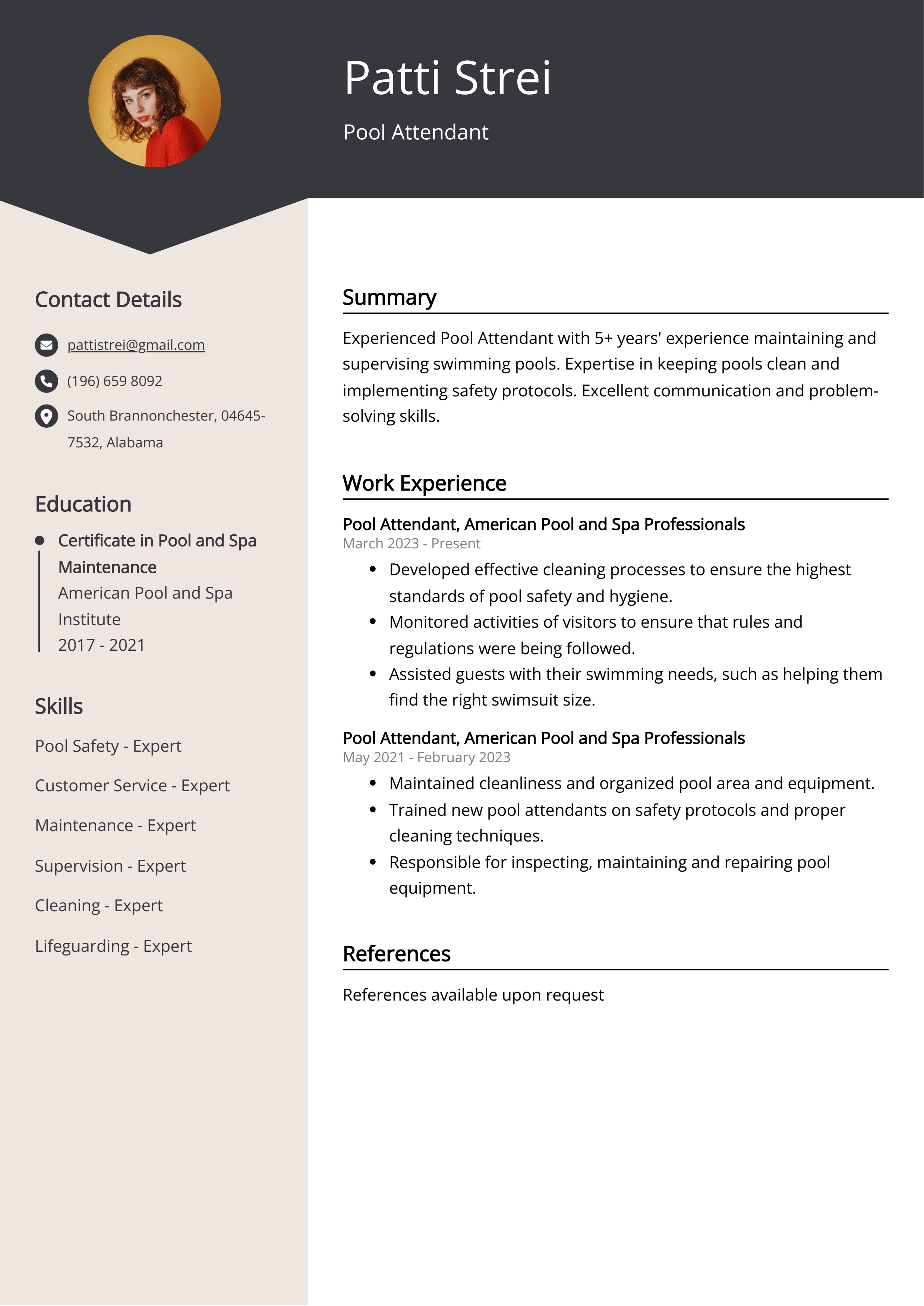 Pool Attendant Resume Examples (Template & 20+ Tips)