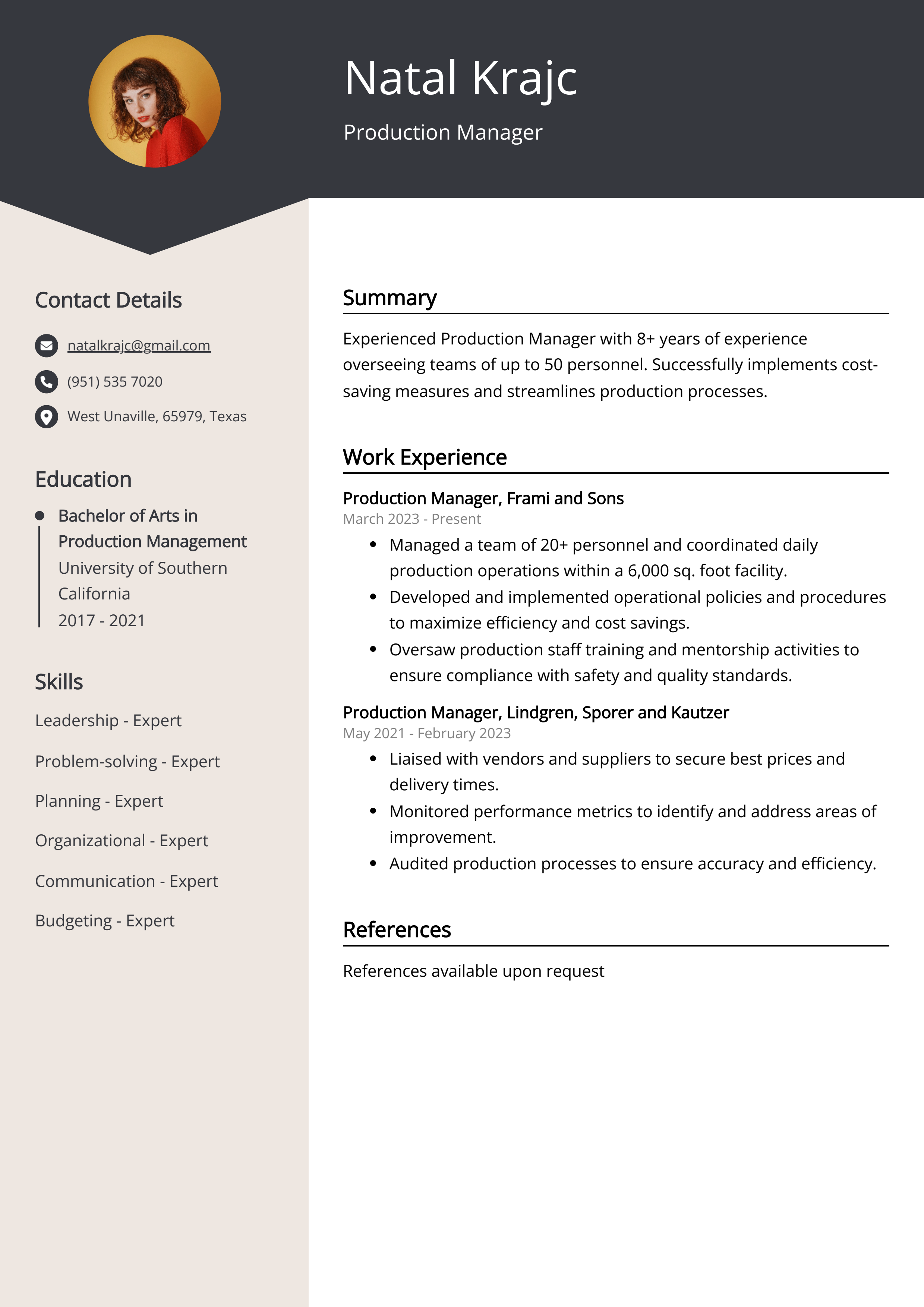 Production Manager CV Examples Template 20 Tips 