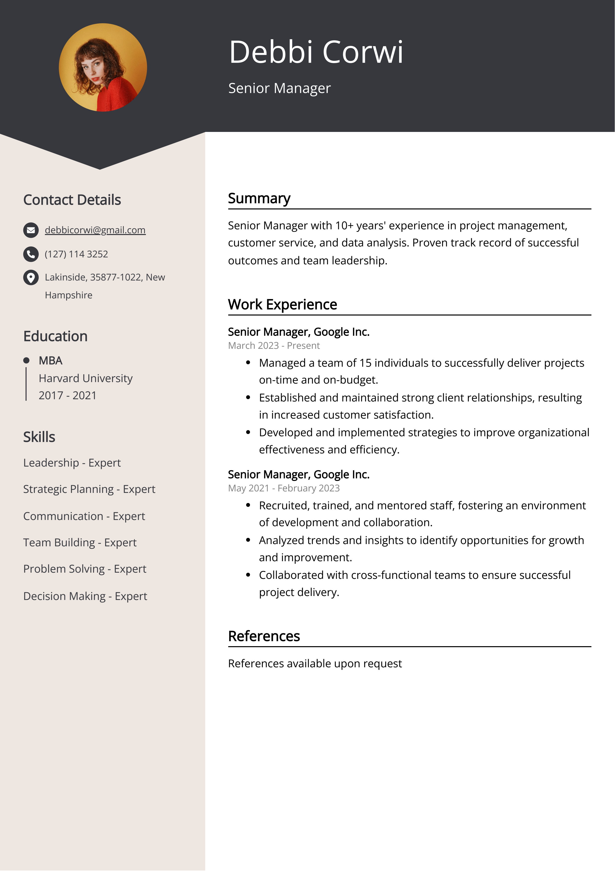 Senior Manager Resume Examples - Senior Manager Resume Example