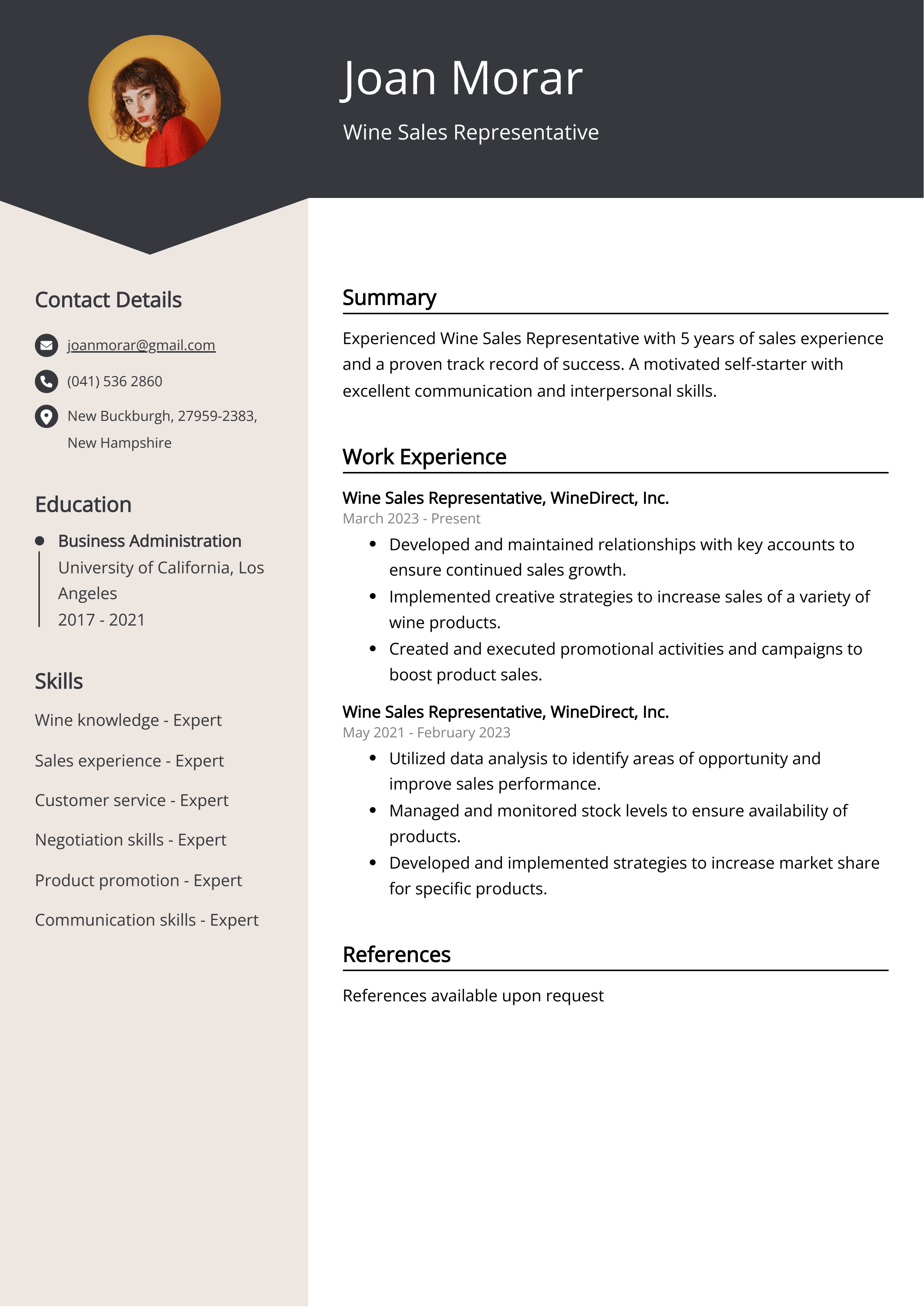 Wine Sales Representative Resume Examples & Guide