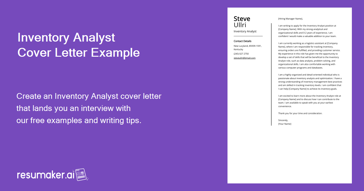 Inventory Analyst Cover Letter: Sample & Guide [Entry Level + Senior Jobs]