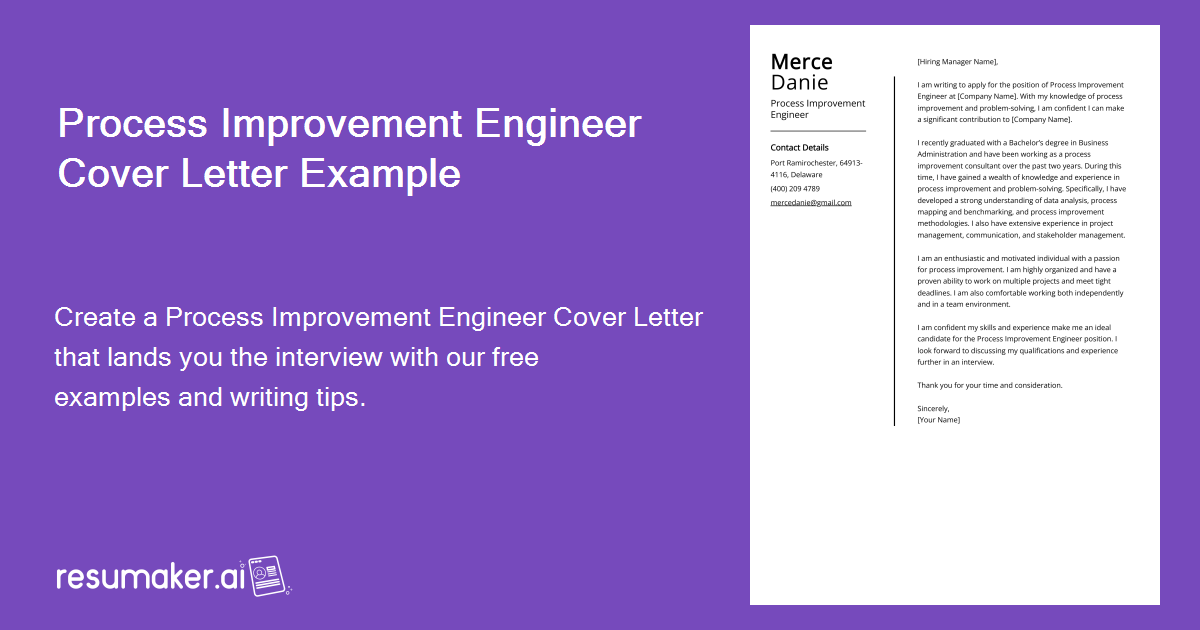 Process Improvement Engineer Cover Letter Examples (Template & 20+ Tips)