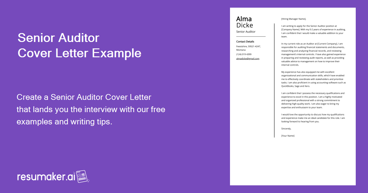 Senior Auditor Cover Letter Examples (Template & 20+ Tips)