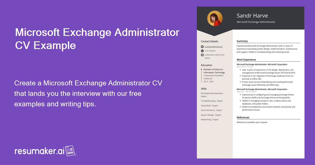 Microsoft Exchange Administrator CV Job Description, Sample & Guide