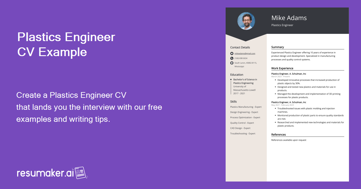 Plastics Engineer CV Examples (Template & 20+ Tips)