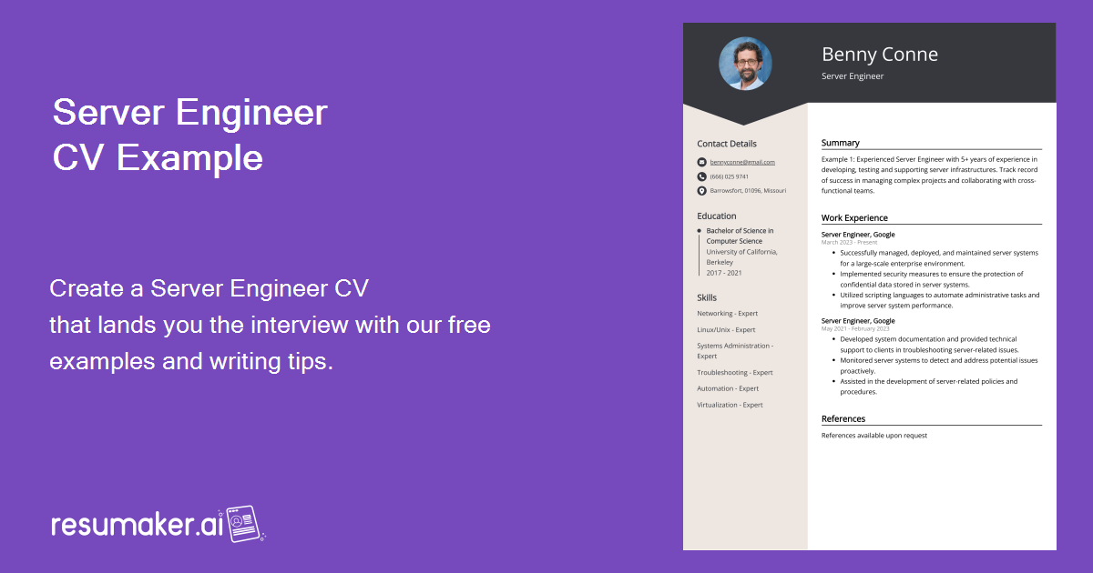 Server Engineer CV Examples (Template & 20+ Tips)