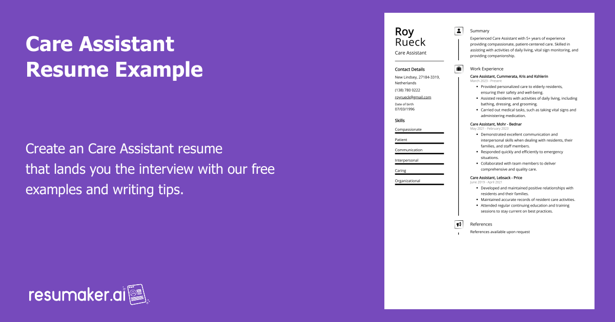 Care Assistant Resume Example (Free Guide)