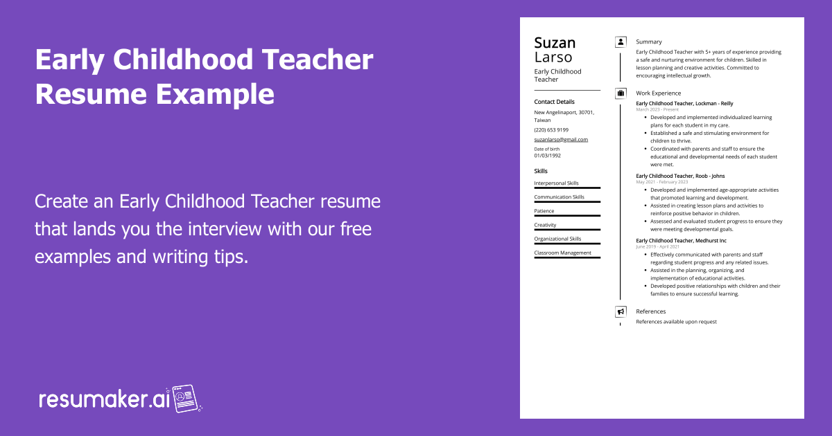 Early Childhood Teacher Resume - Early Childhood Teacher Resume Example 