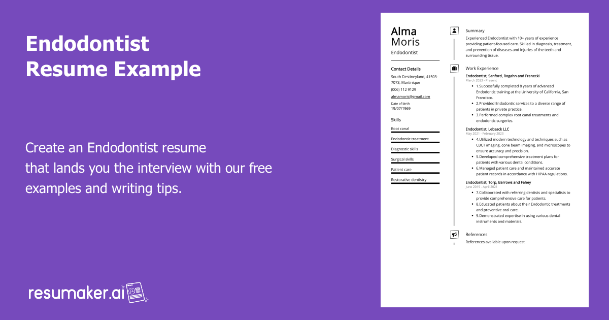 Endodontist Resume Example (Free Guide)