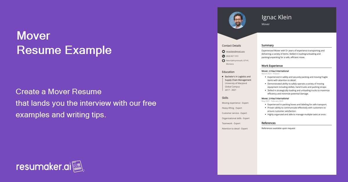 Mover Resume Job Description - Mover Resume Example