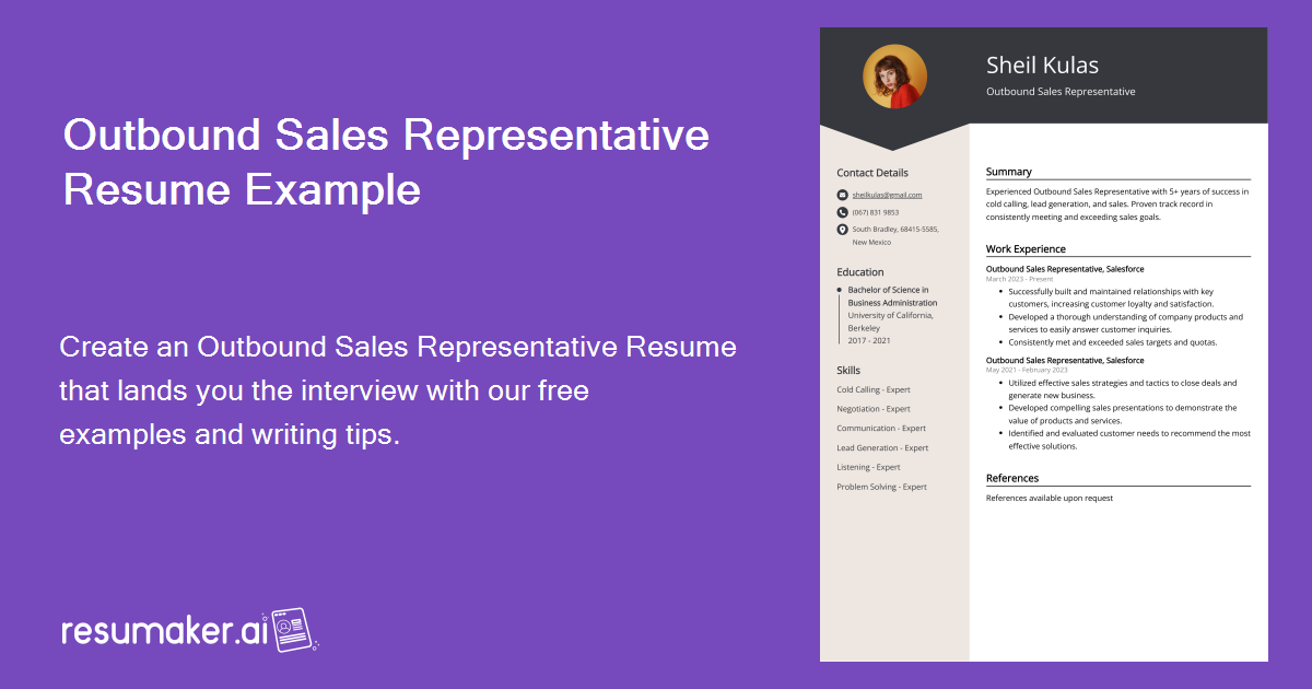 Outbound Sales Representative Resume Job Description, Sample & Guide