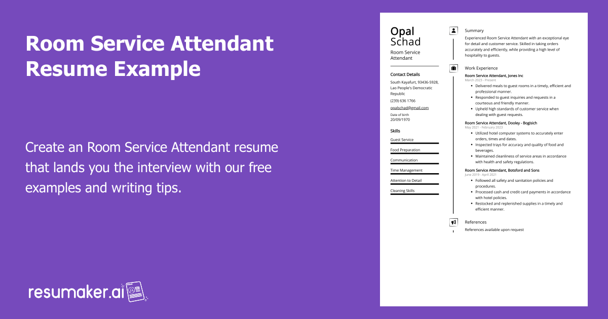 Room Service Attendant Resume Example (Free Guide)