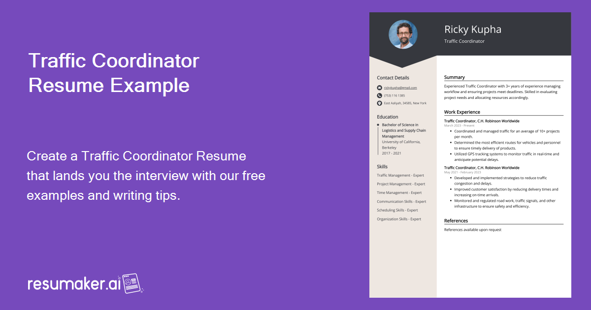 Traffic Coordinator Resume Examples (Template & 20+ Tips)