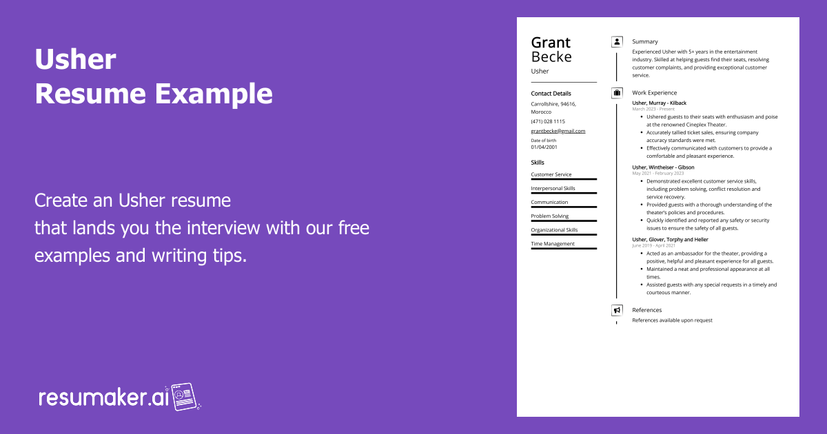 Usher Resume Example (Free Guide)