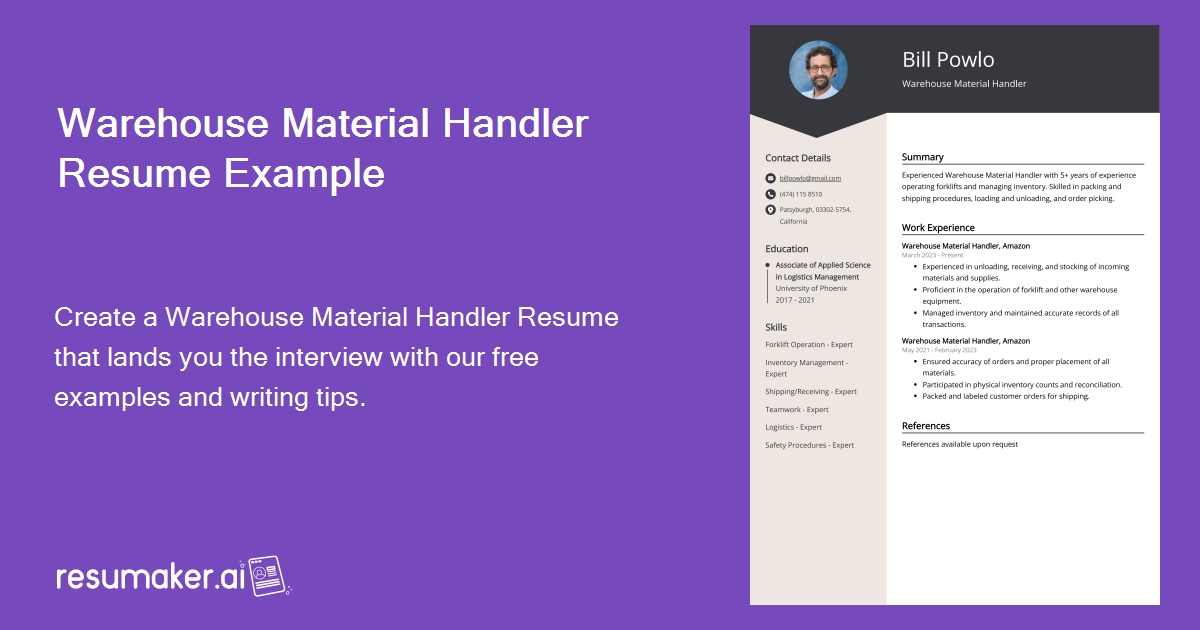 Warehouse Material Handler Resume - Warehouse Material Handler Resume Example